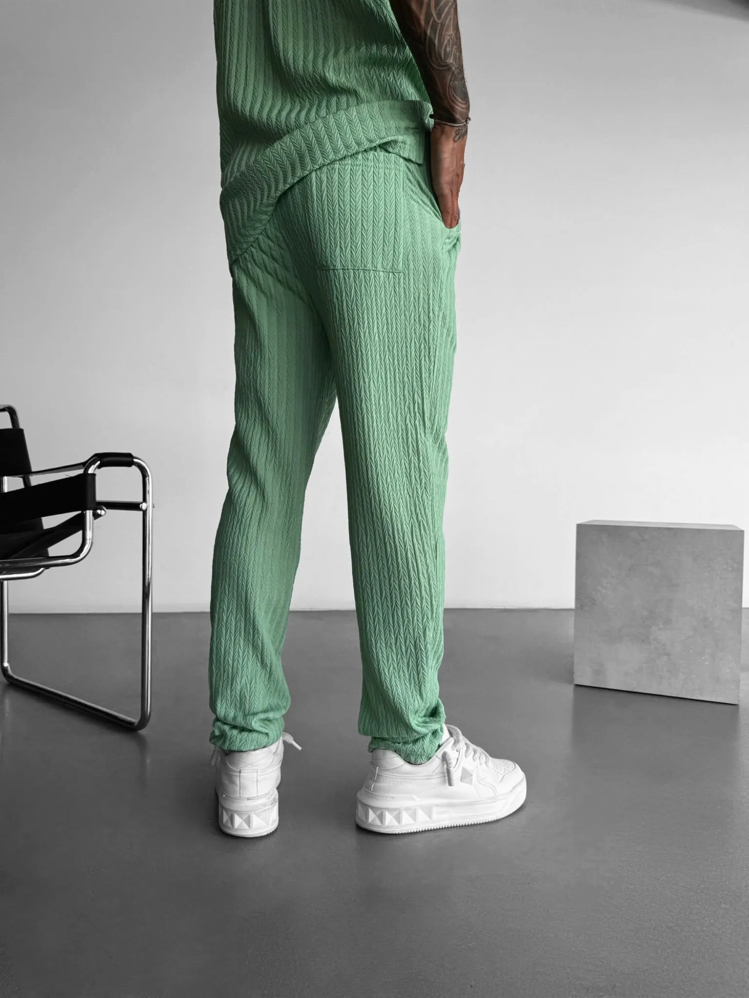 Loose Fit Structured Trousers - Quiet Green