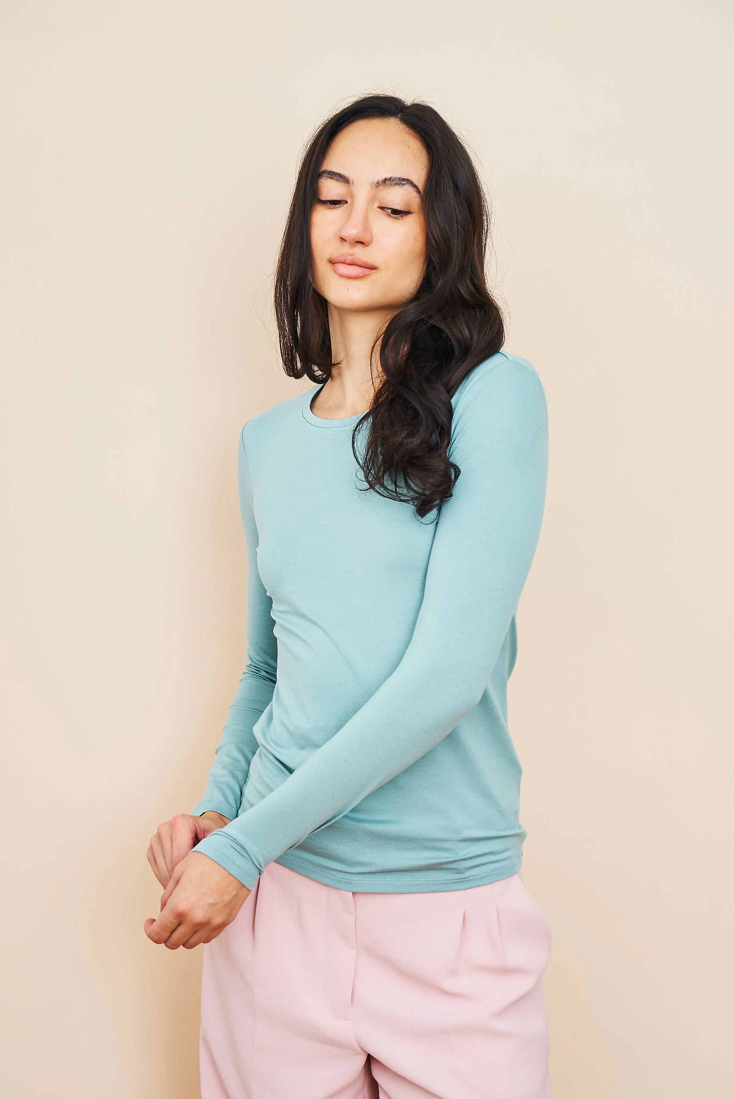 Majestic Soft Touch Long Sleeve Crewneck in Aqua