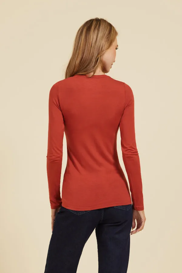 Majestic Soft Touch Long Sleeve Crewneck in Terre De Sienne