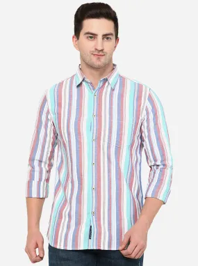 Maroon & White Striped Slim Fit Semi Casual Shirt | JadeBlue