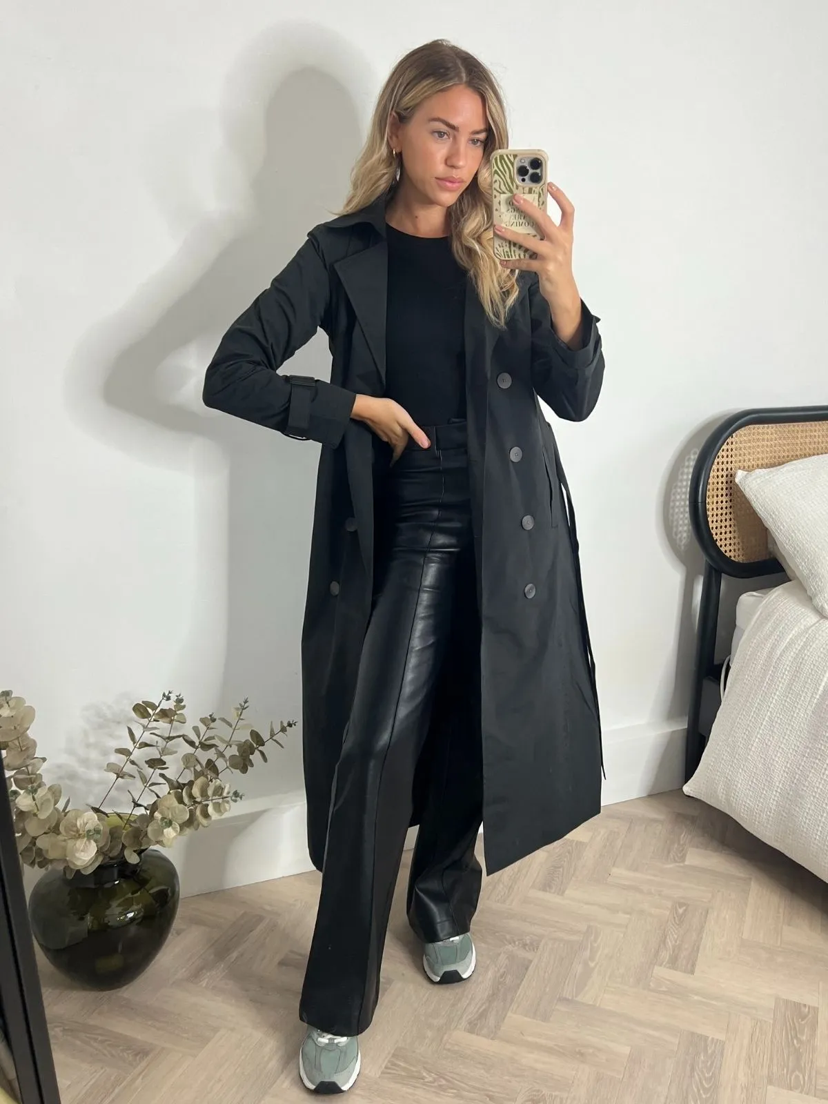 Maxi Length Trench Coat / Black