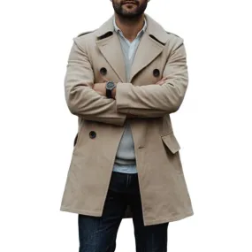 Men's Casual Cotton Lapel Double-breasted Short Trench Coat 05433232M