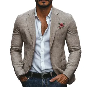 Men's Classic Casual Rose Embroidery Single Breasted Linen Blazer 56397683K