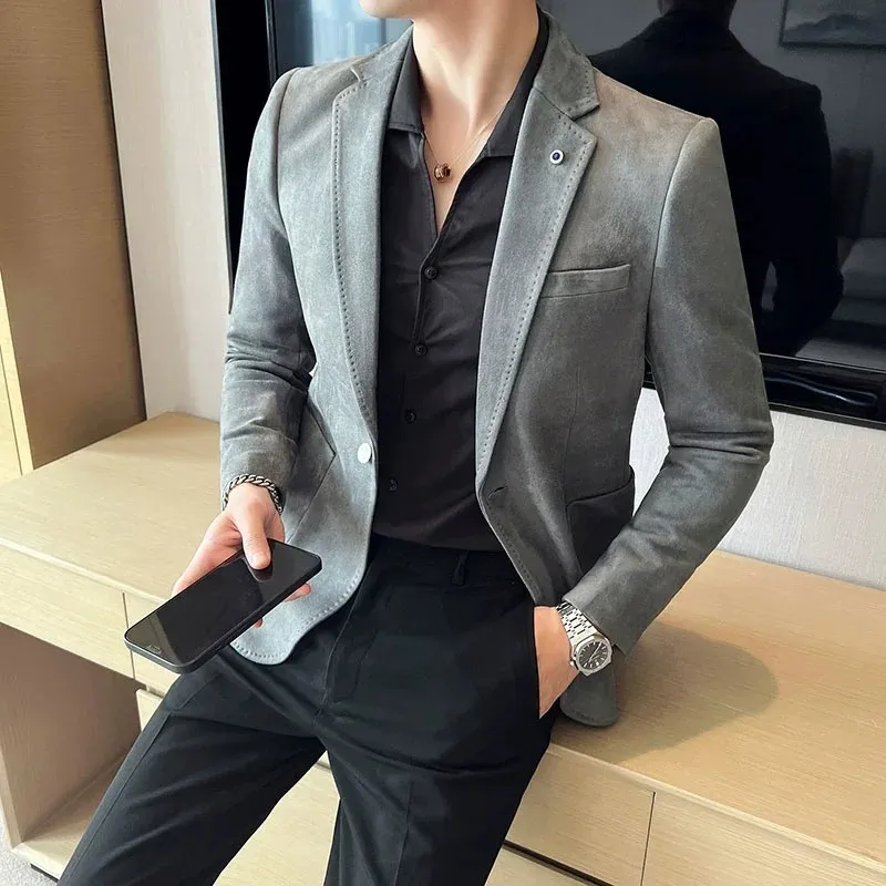 Men's Elegant Slim Fit Suede One-Button Blazer | For Formal Occassions