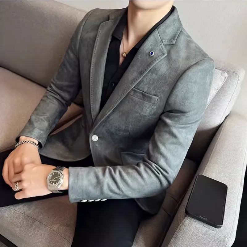 Men's Elegant Slim Fit Suede One-Button Blazer | For Formal Occassions