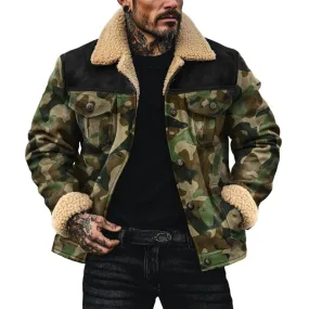 Men's Fleece Lapel Camouflage Suede Single Breasted Jacket 22066672Z