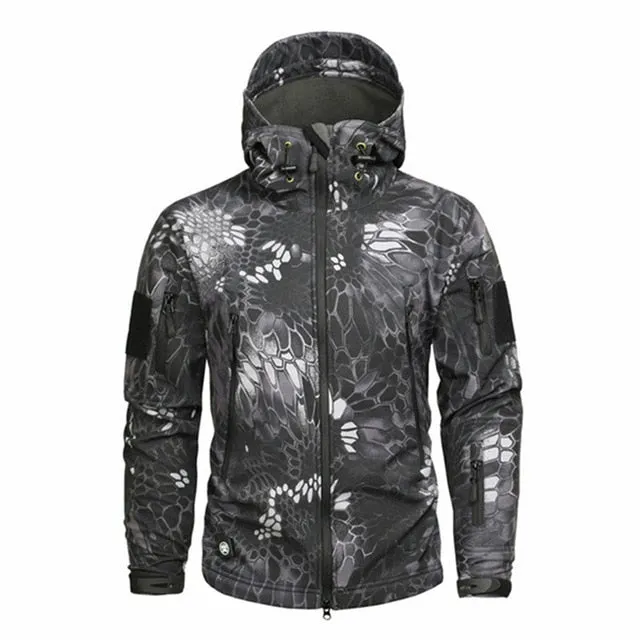 Men's Military Camouflage Fleece Jacket Shark Skin Soft Shell Military Tactical Jacket Male Camouflage Windbreakers 5XL