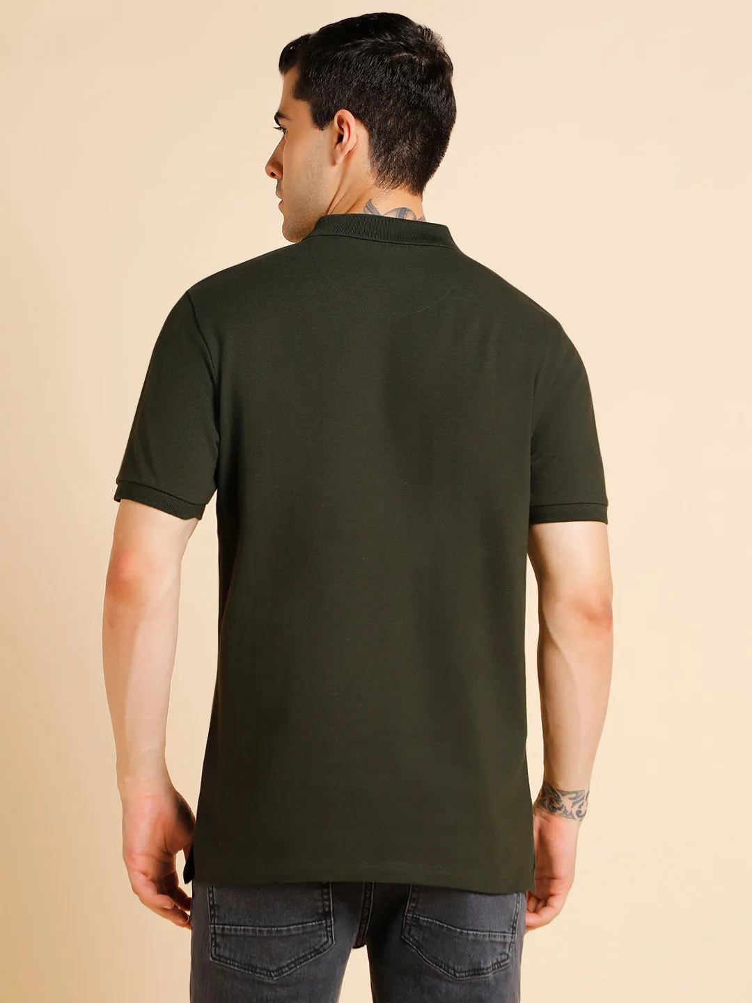 Men's Slim Fit  Solid Olive Polo T-Shirt