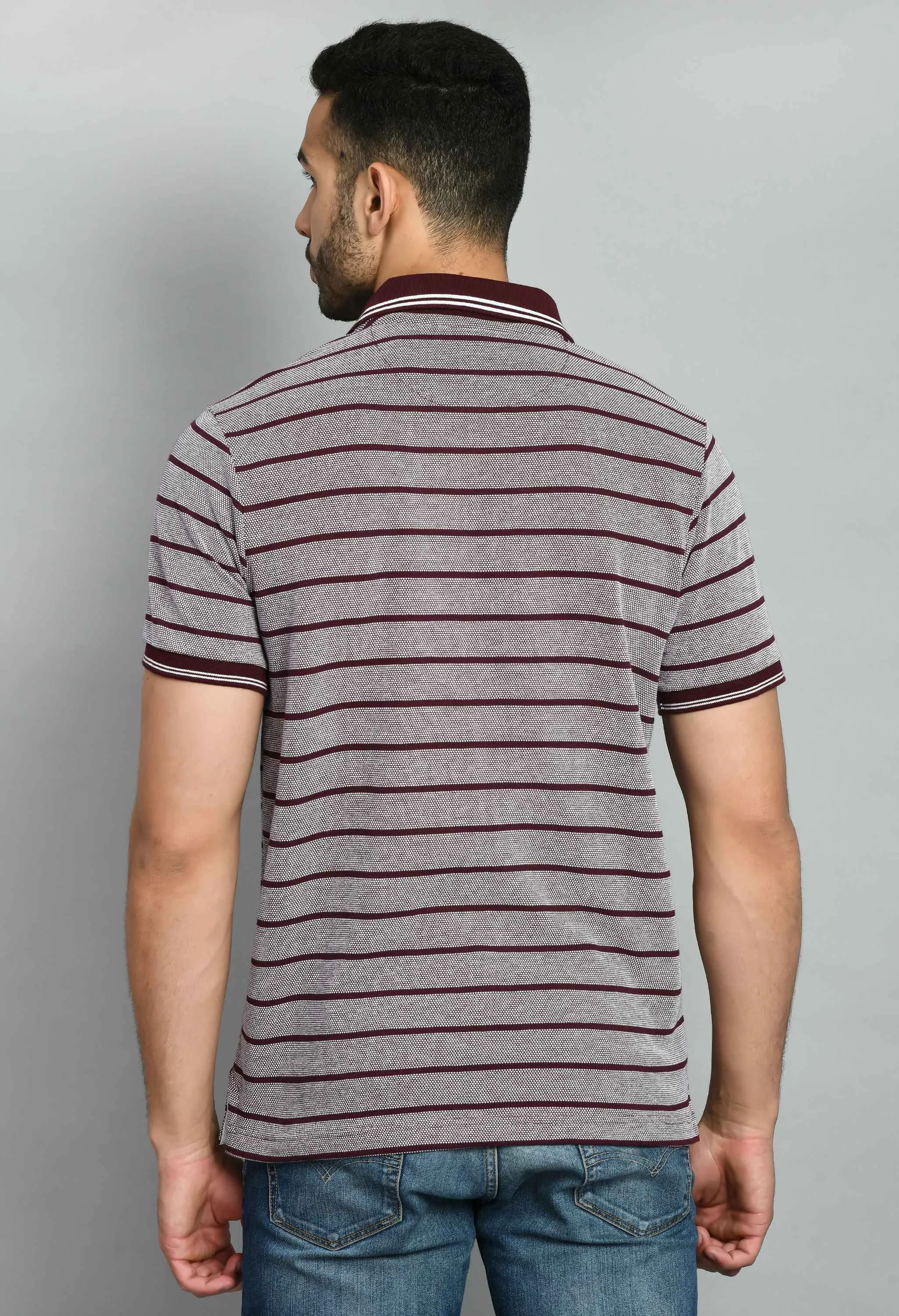 Men's Striped Maroon Polo Tees