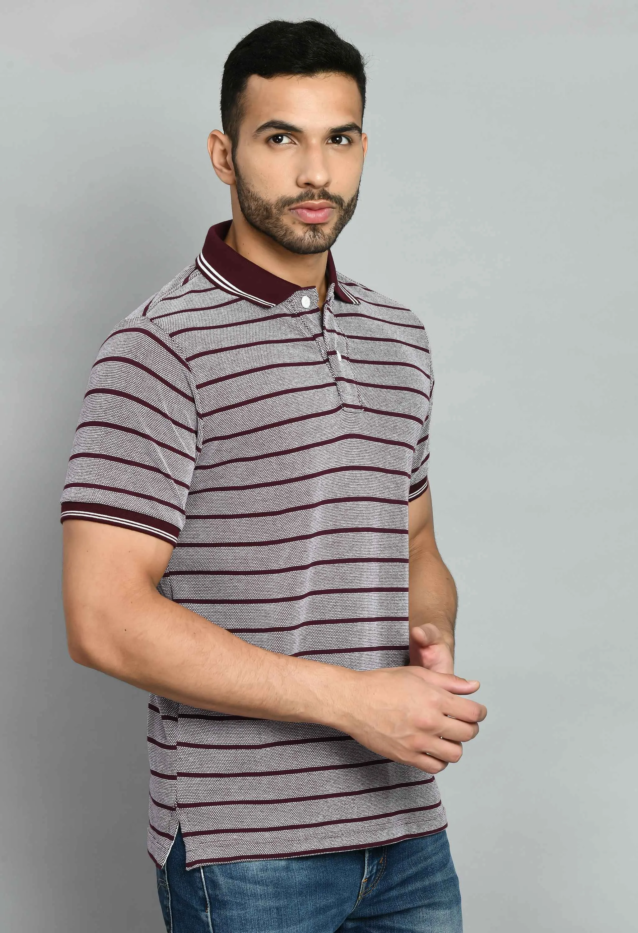 Men's Striped Maroon Polo Tees