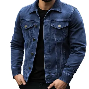 Men's Vintage Fit Lapel Single Breasted Denim Jacket 65692690M