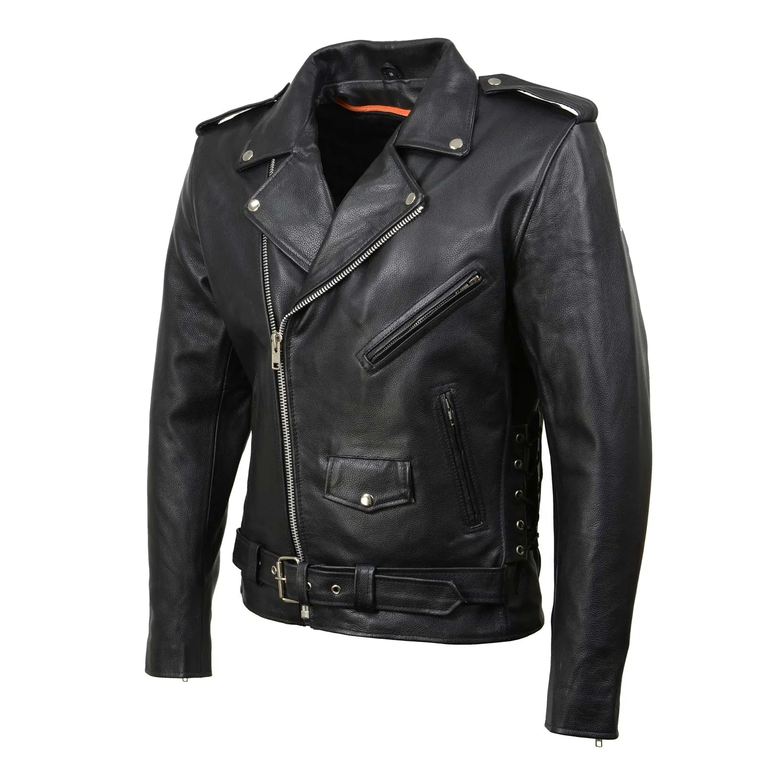 Milwaukee Leather SH1011 Black Classic Brando Motorcycle Jacket for Men Made of Cowhide Leather w/ Side Lacing