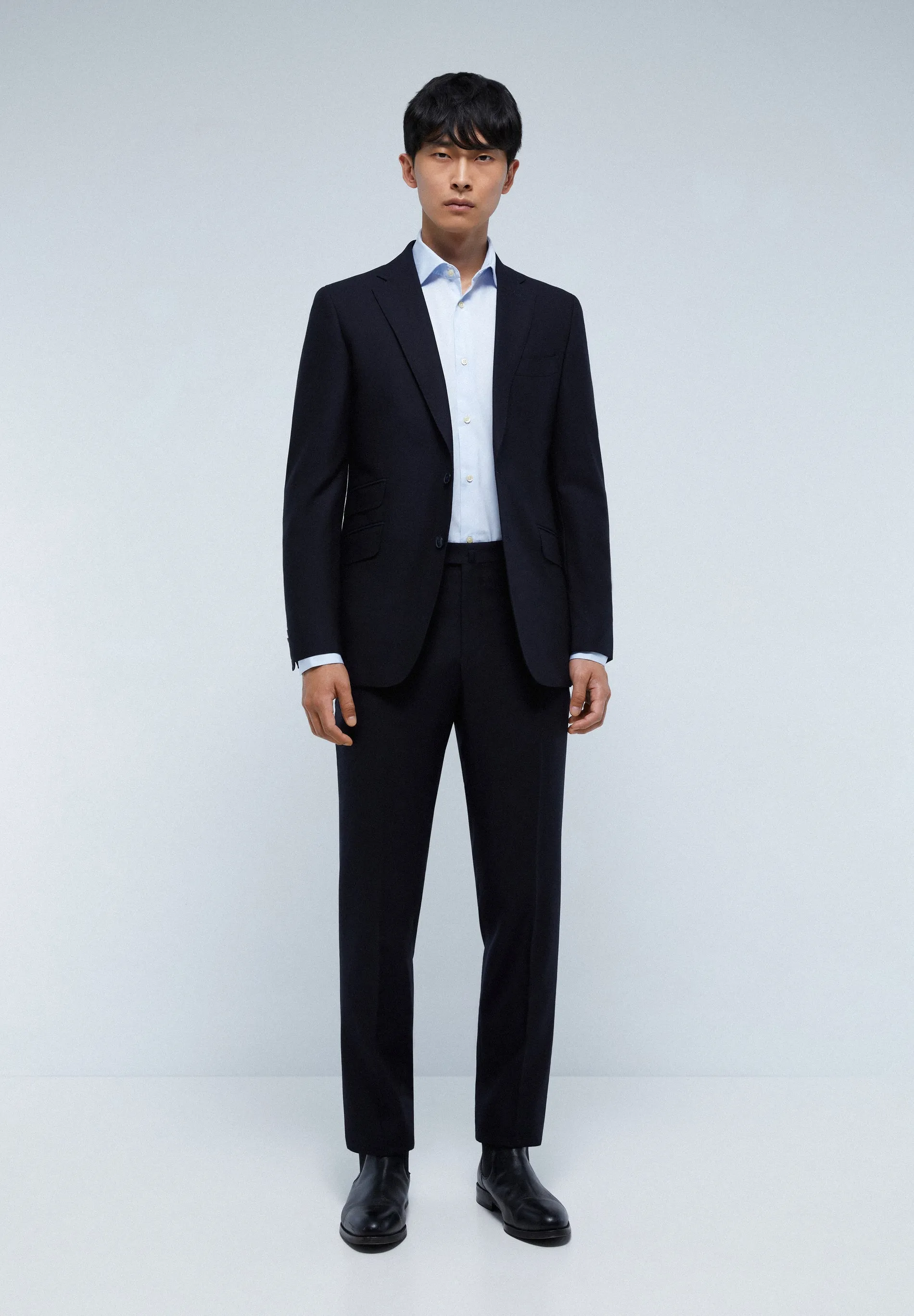 NAVY BLUE WOOL STRUCTURED SUIT