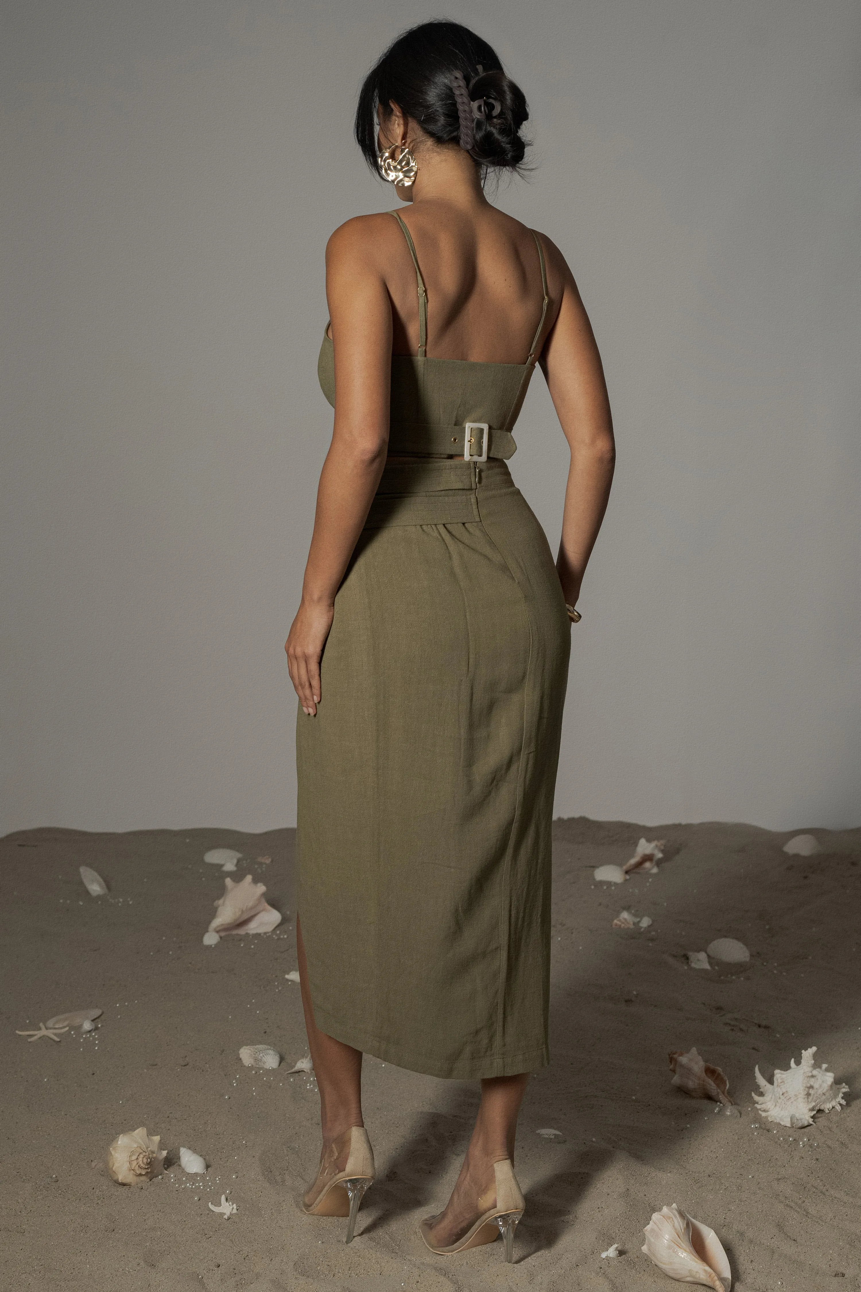 Olive Gisele Linen Slit Skirt