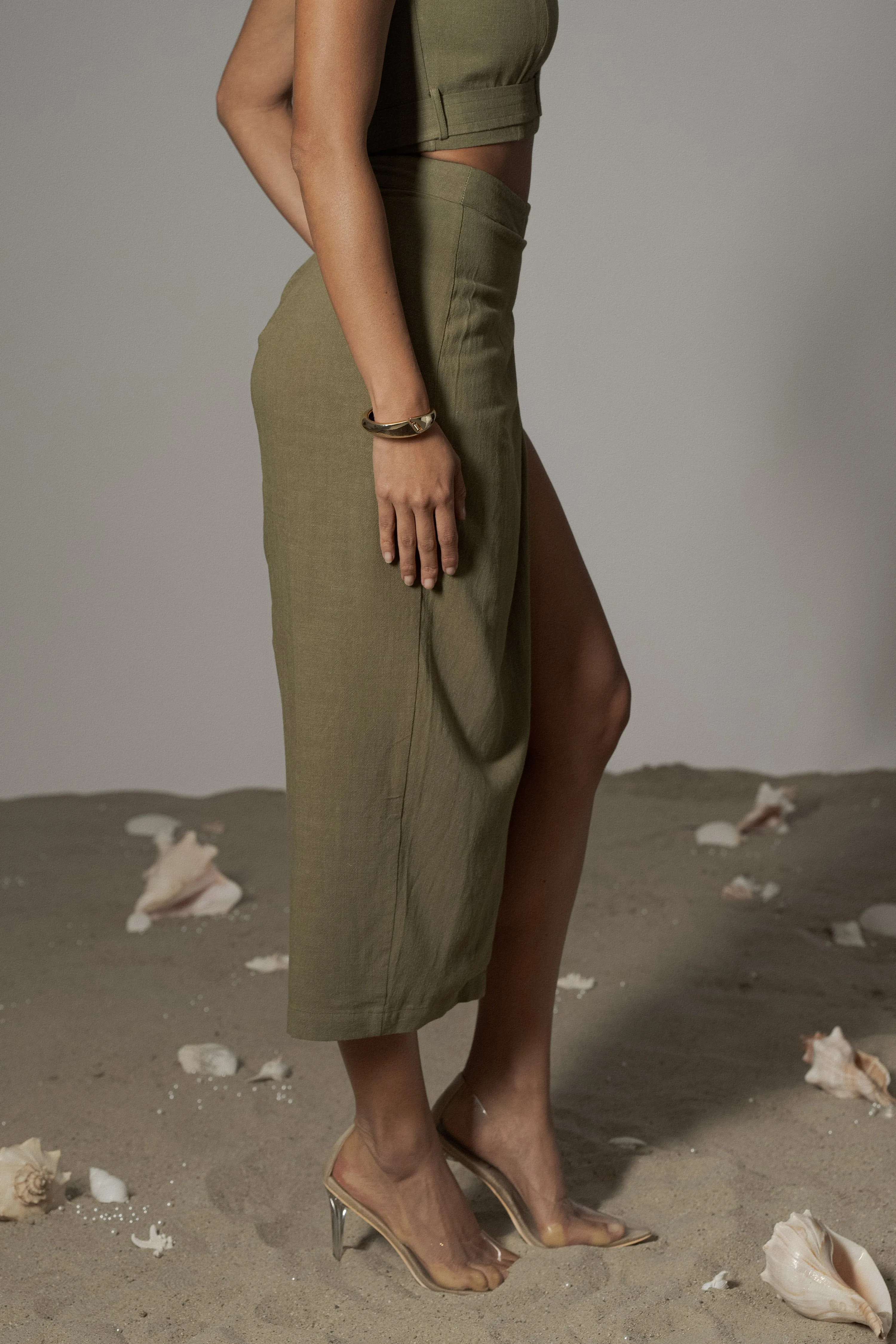 Olive Gisele Linen Slit Skirt