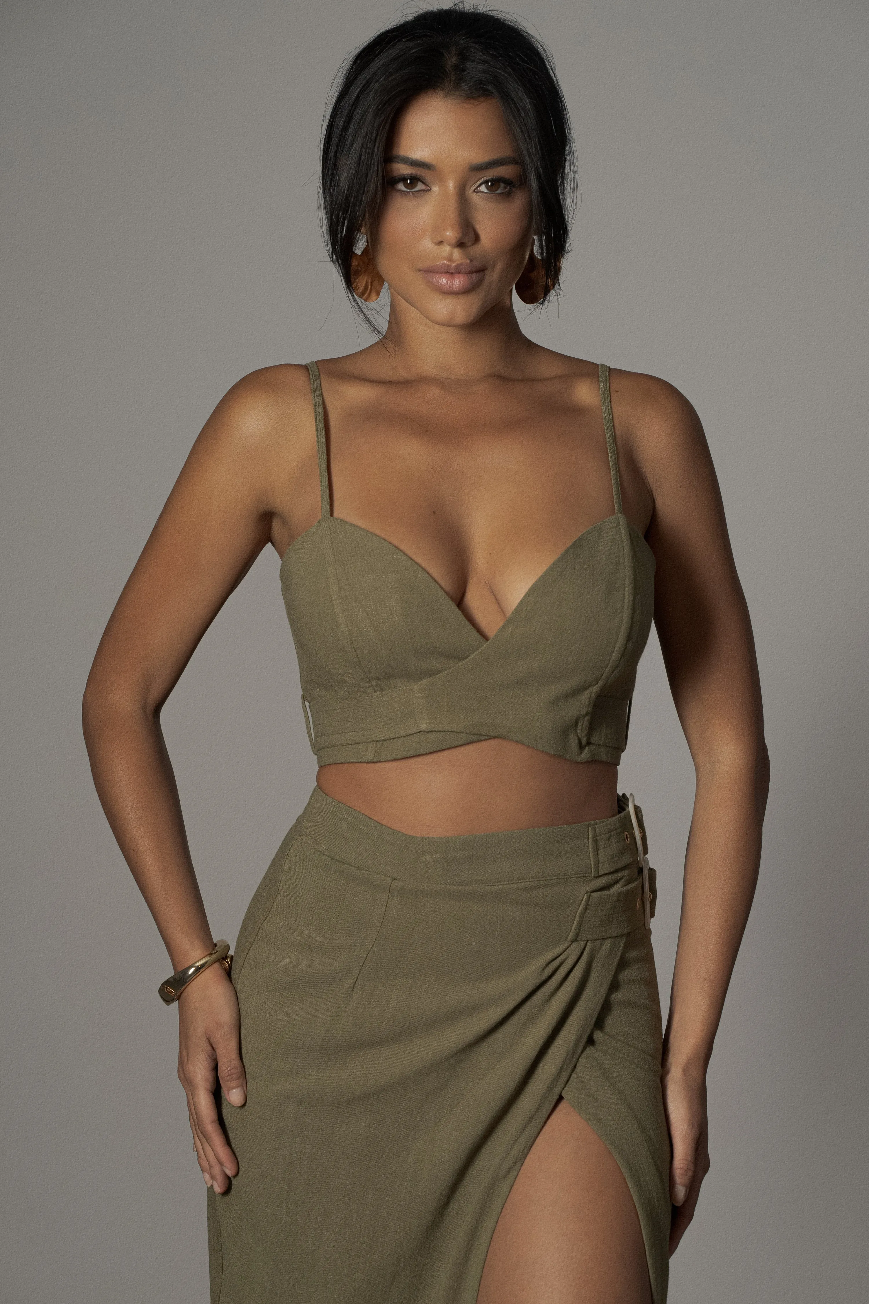 Olive Gisele Linen Slit Skirt