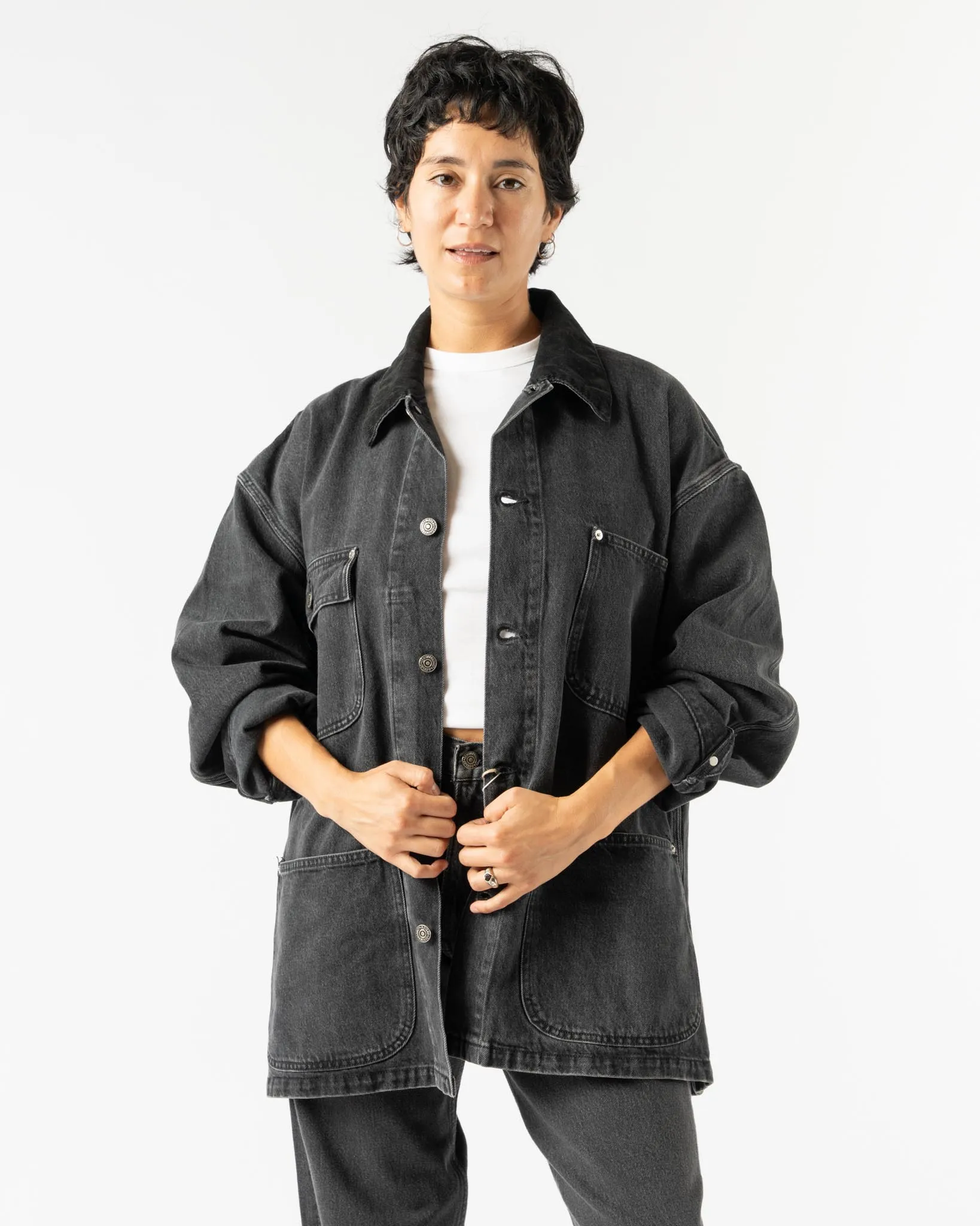 orSlow Relax Fit Coverall in Black Denim Stone