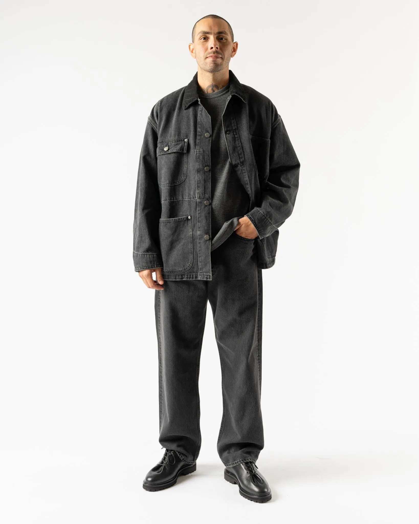 orSlow Relax Fit Coverall in Black Denim Stone