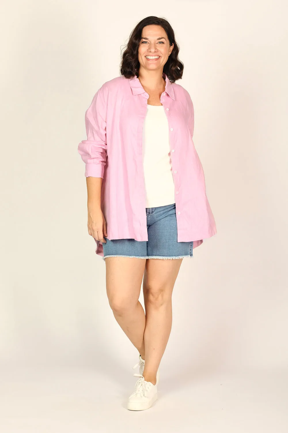 Oversized Linen Boyfriend Shirt in Peony