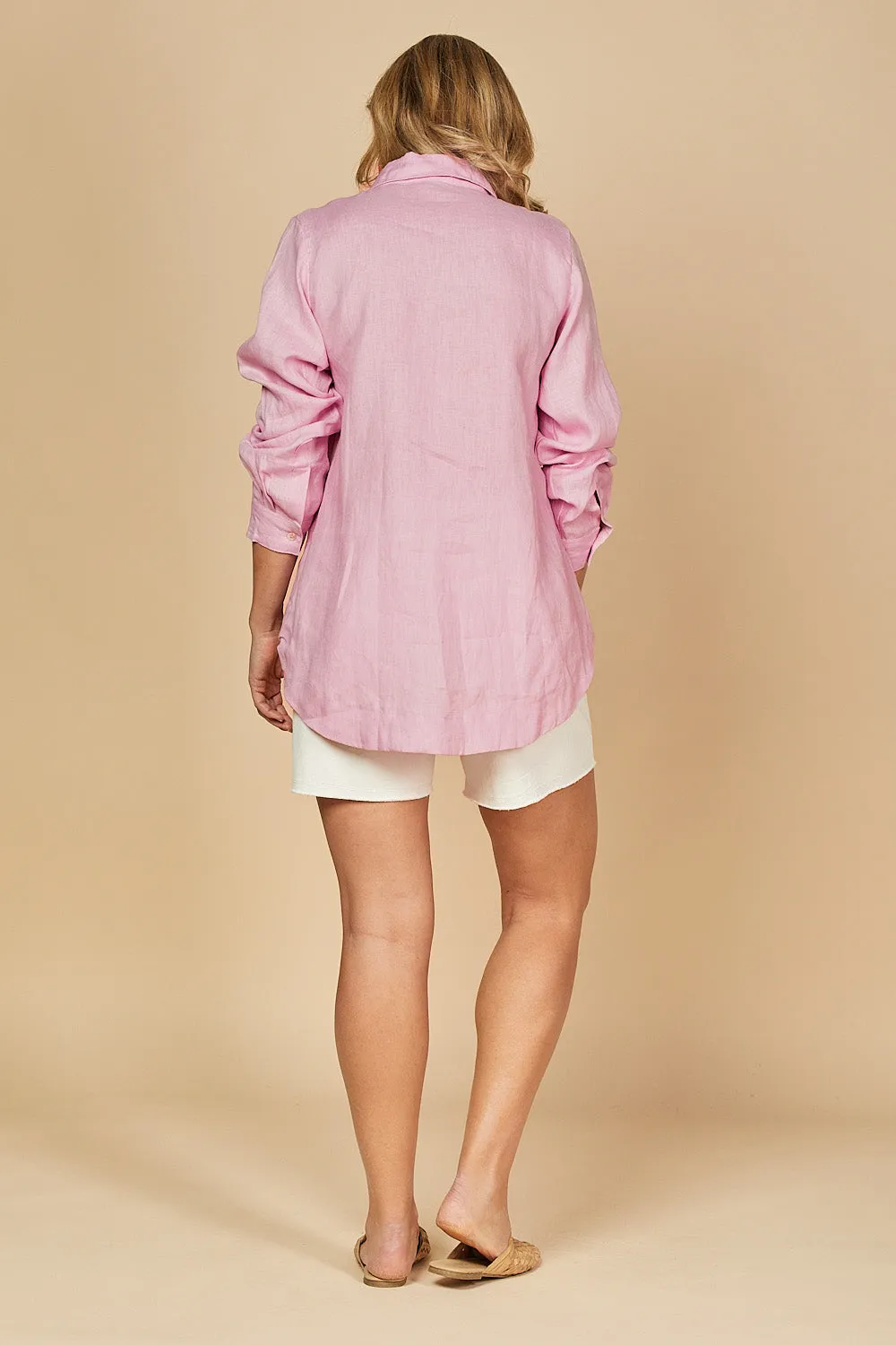 Oversized Linen Boyfriend Shirt in Peony