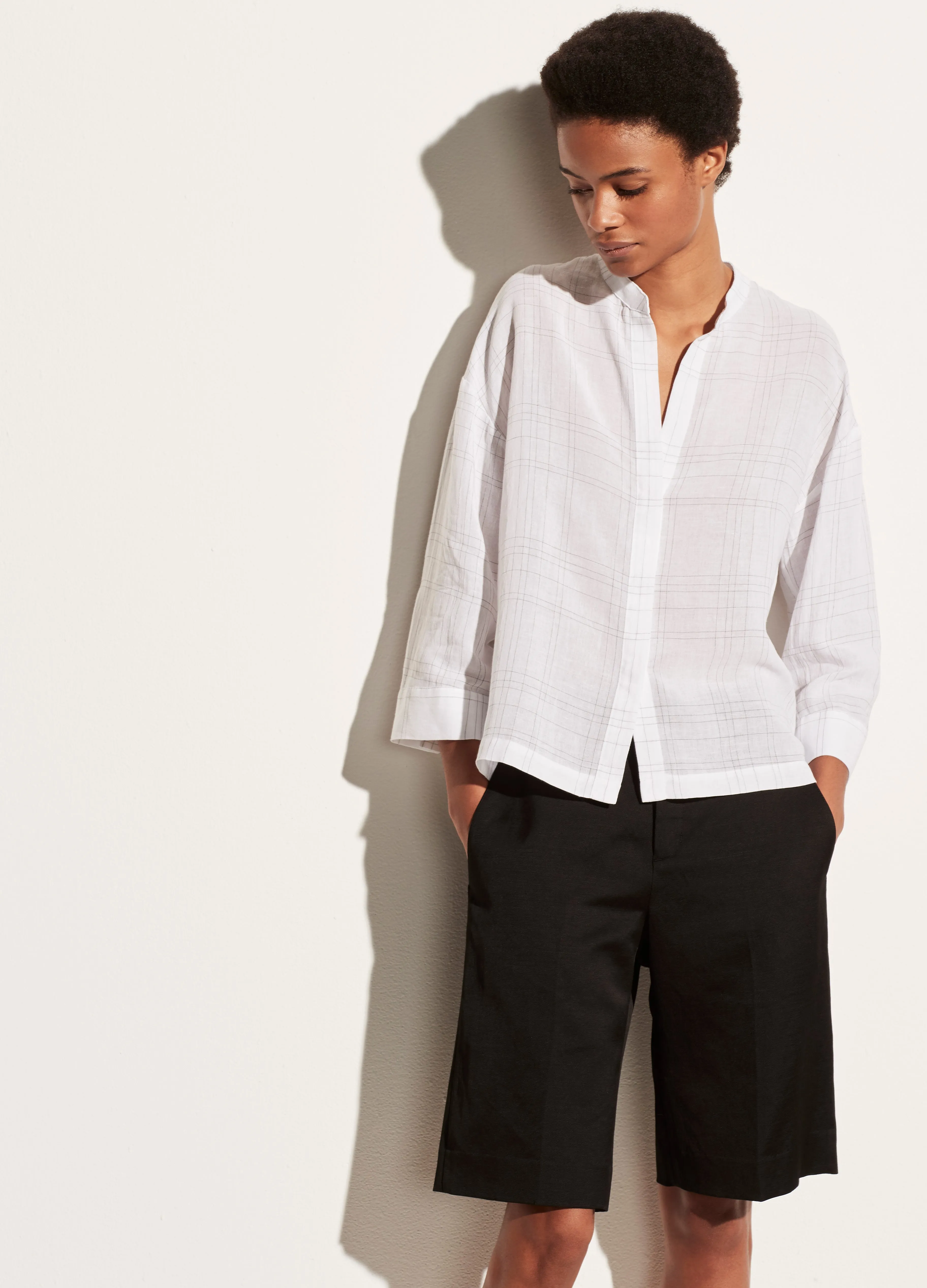 Plaid Wide Cuff Popover in Optic White