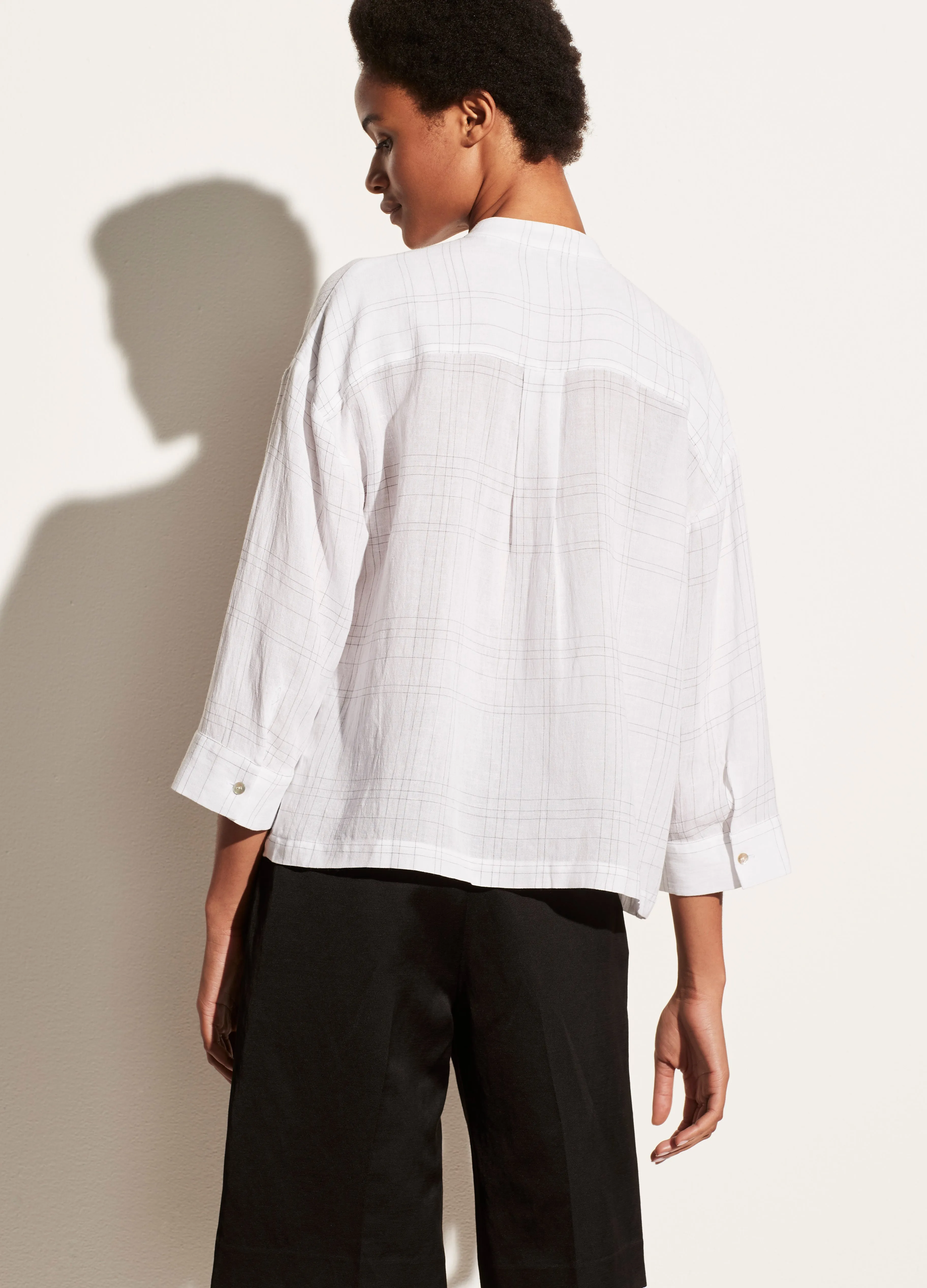 Plaid Wide Cuff Popover in Optic White