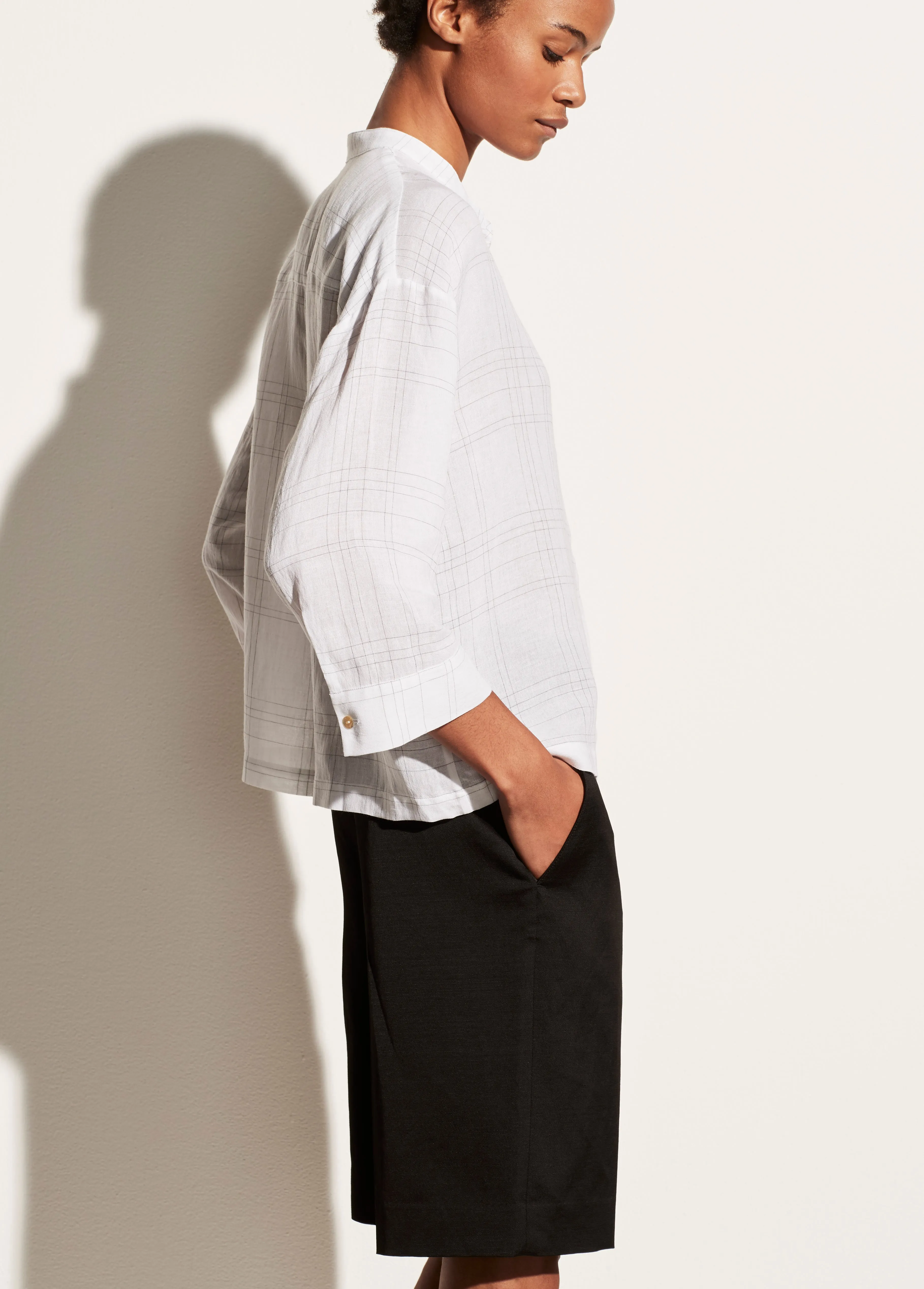 Plaid Wide Cuff Popover in Optic White