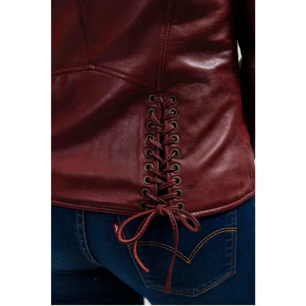 Princess Womens Moto Leather Jacket Oxblood