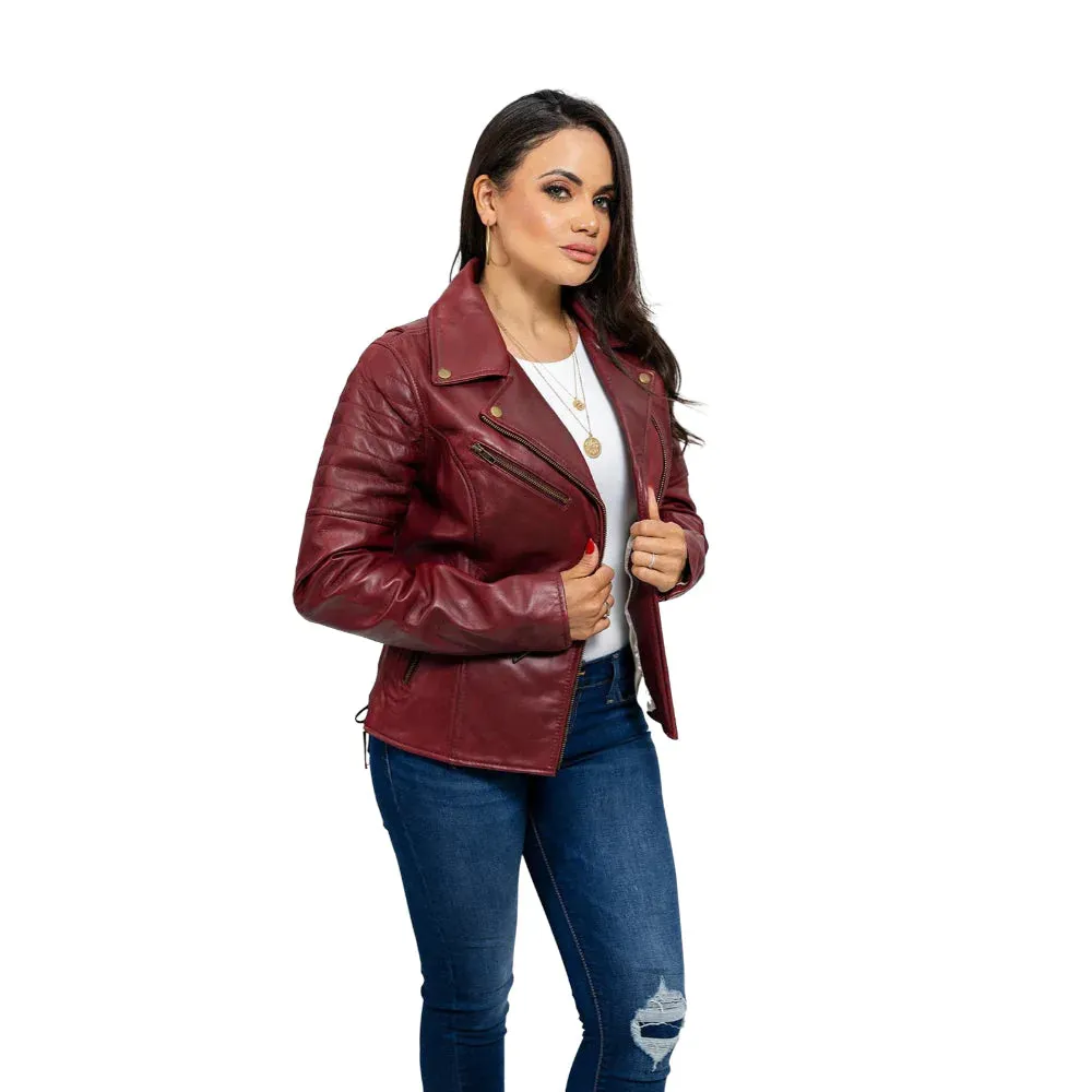 Princess Womens Moto Leather Jacket Oxblood