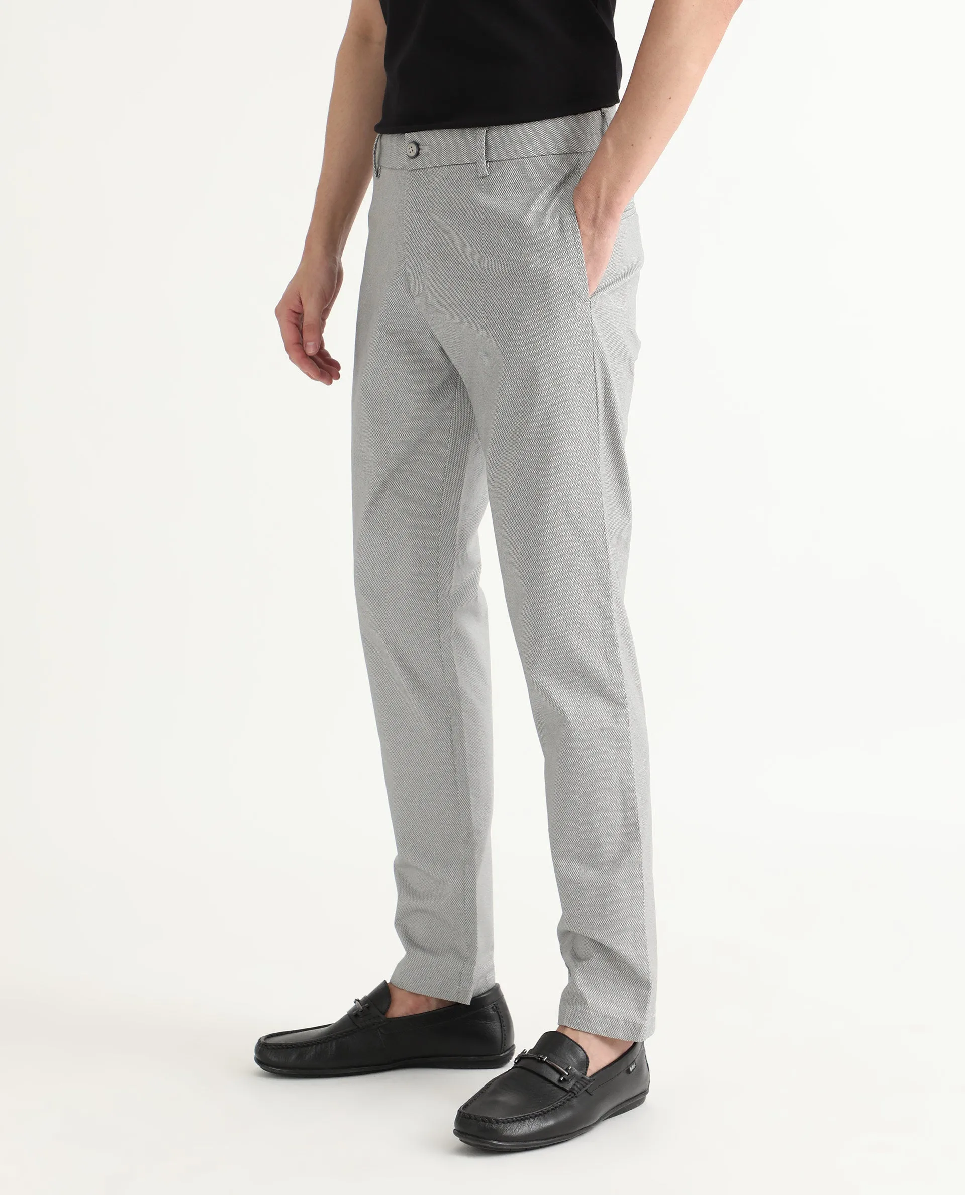 Rare Rabbit Men's Swamp Light Grey Mid-Rise Structured Regular Fit Trousers