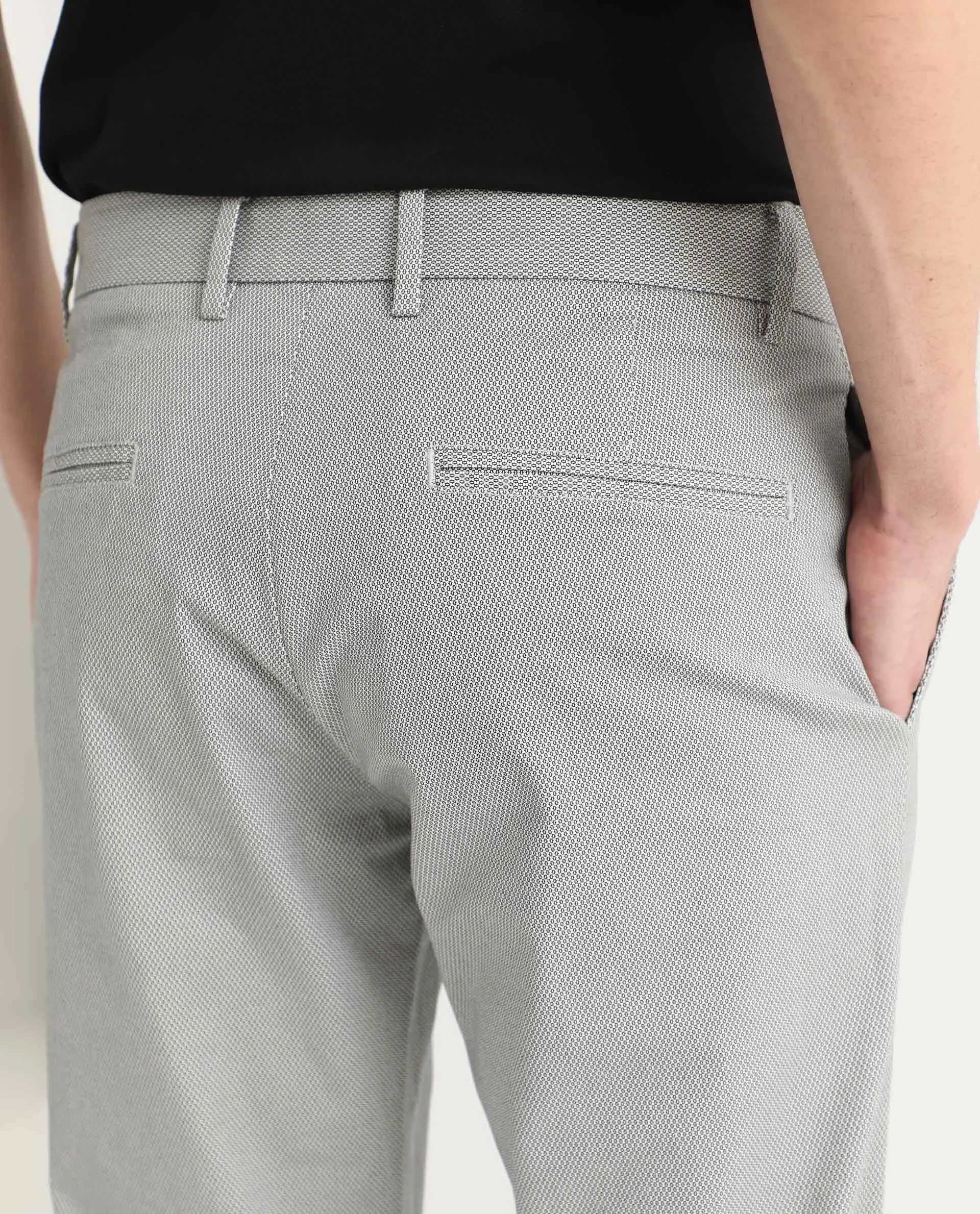 Rare Rabbit Men's Swamp Light Grey Mid-Rise Structured Regular Fit Trousers