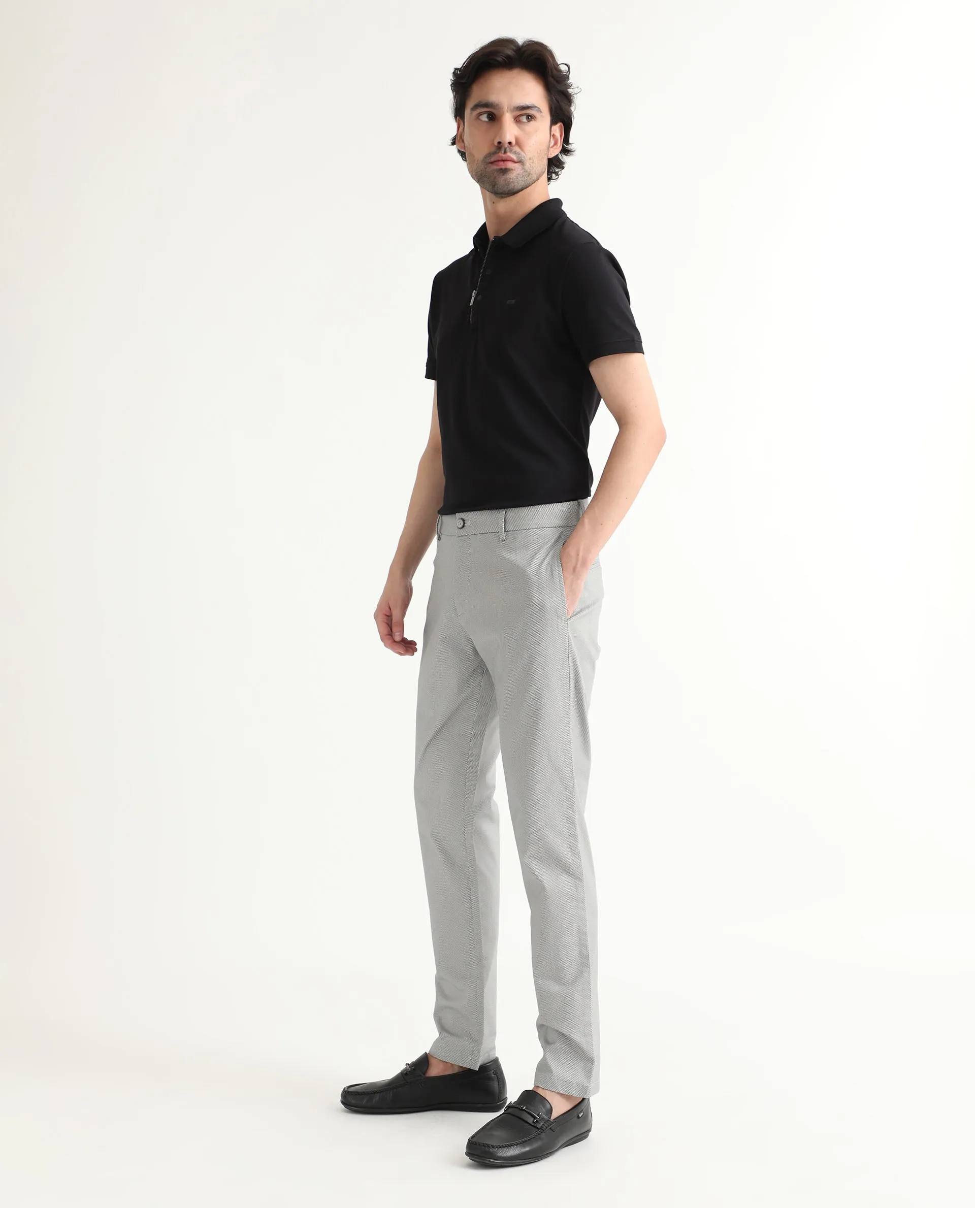 Rare Rabbit Men's Swamp Light Grey Mid-Rise Structured Regular Fit Trousers