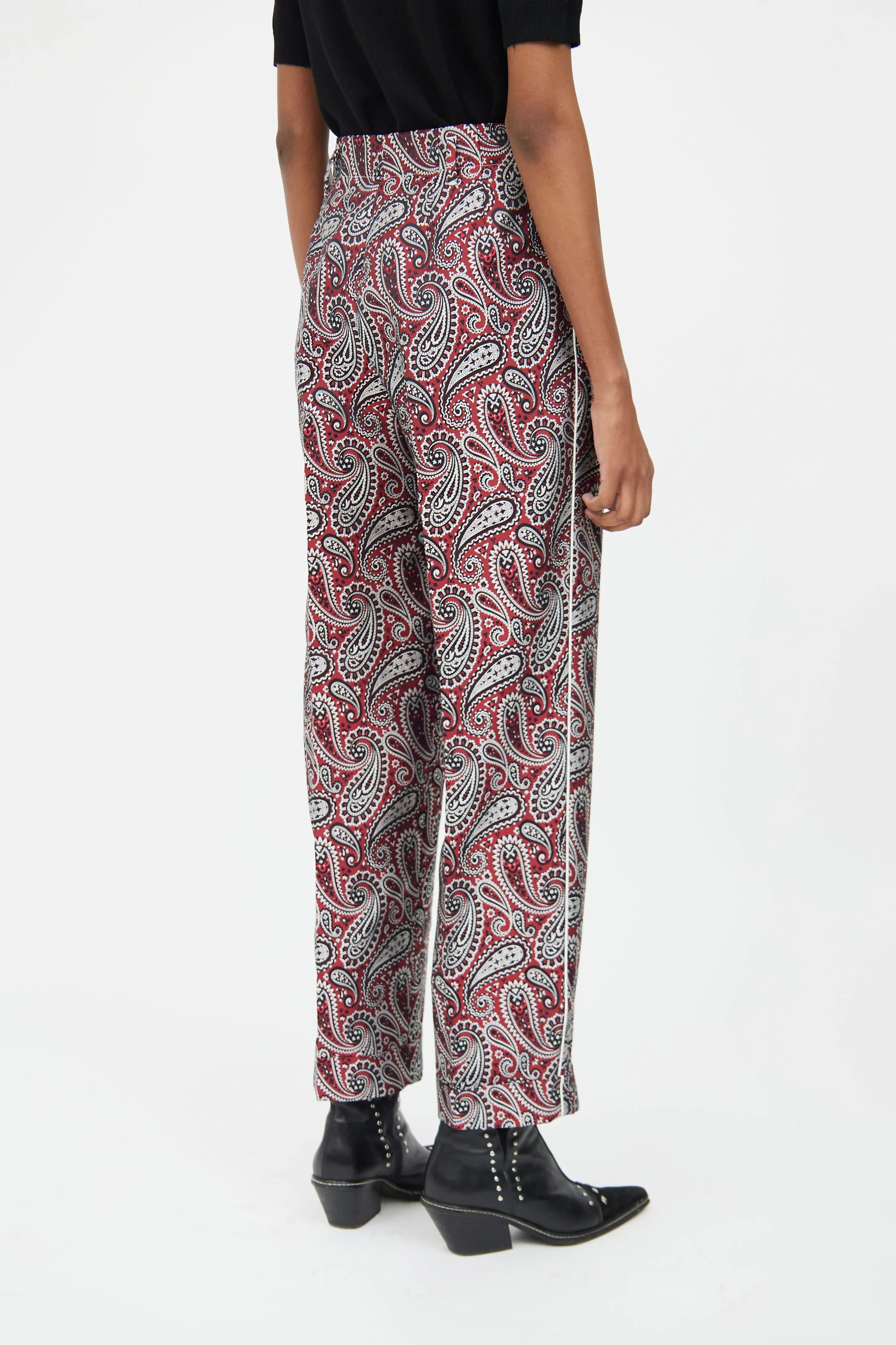 Red & Black Paisley Structured Trouser