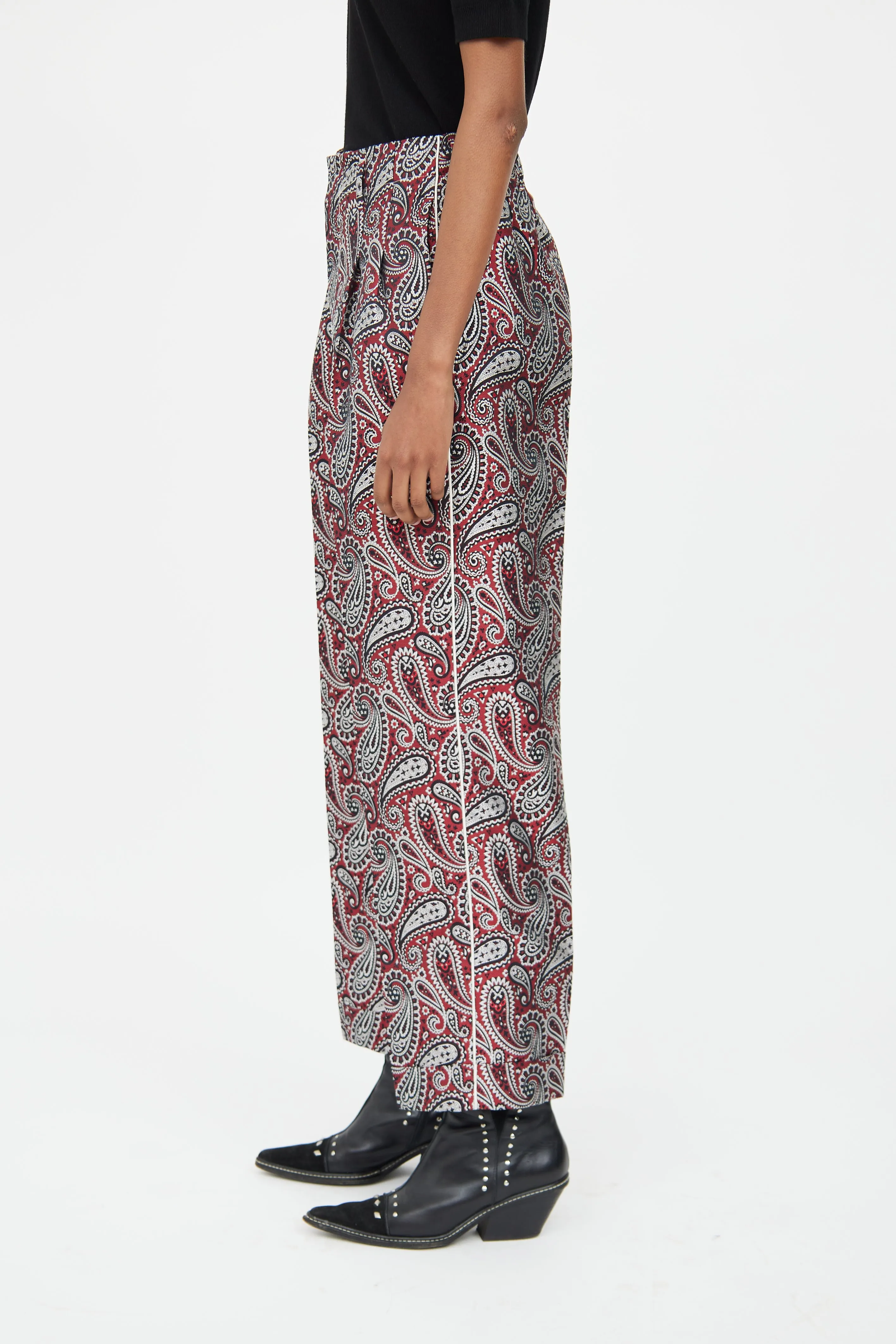 Red & Black Paisley Structured Trouser