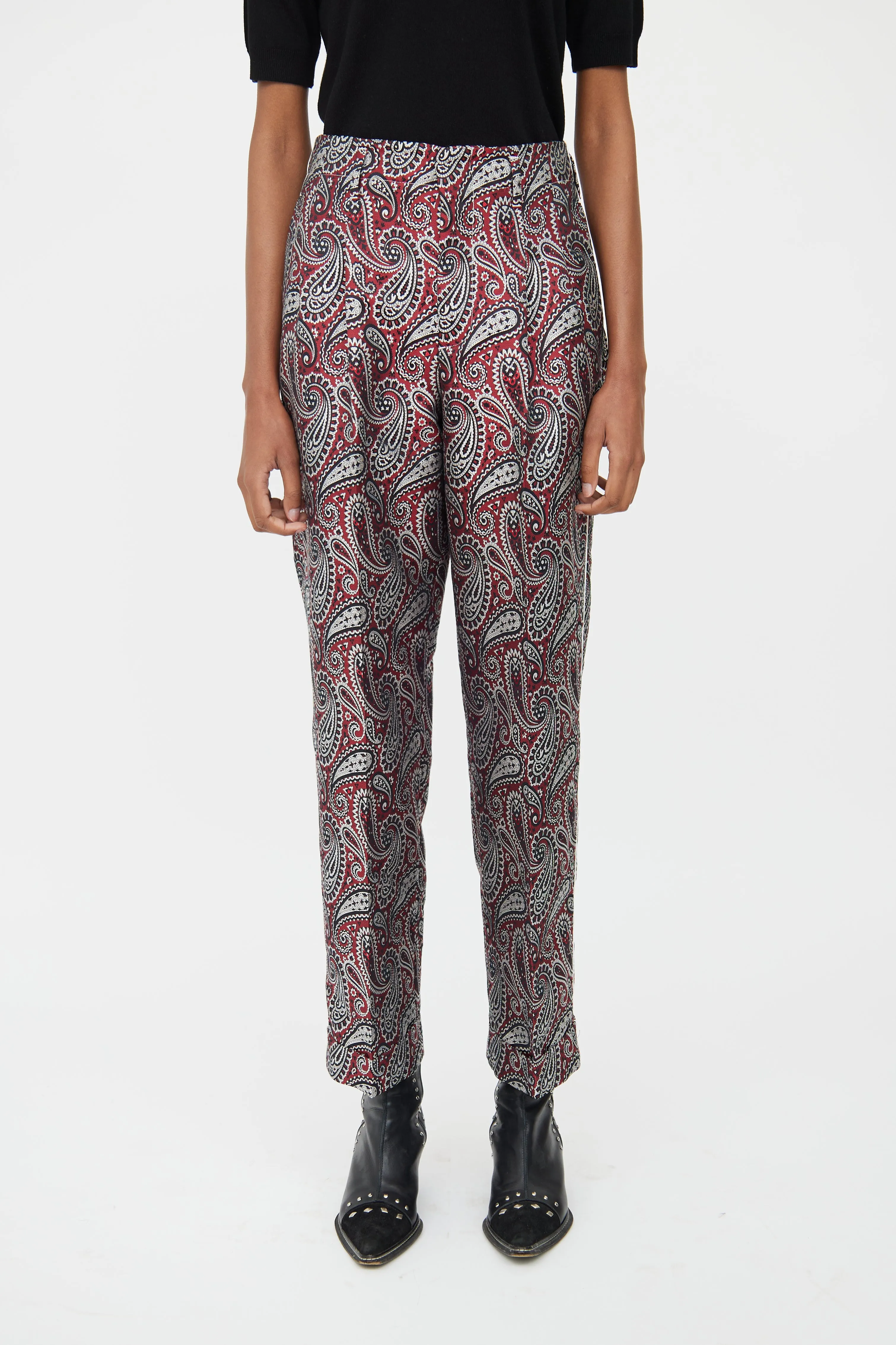 Red & Black Paisley Structured Trouser