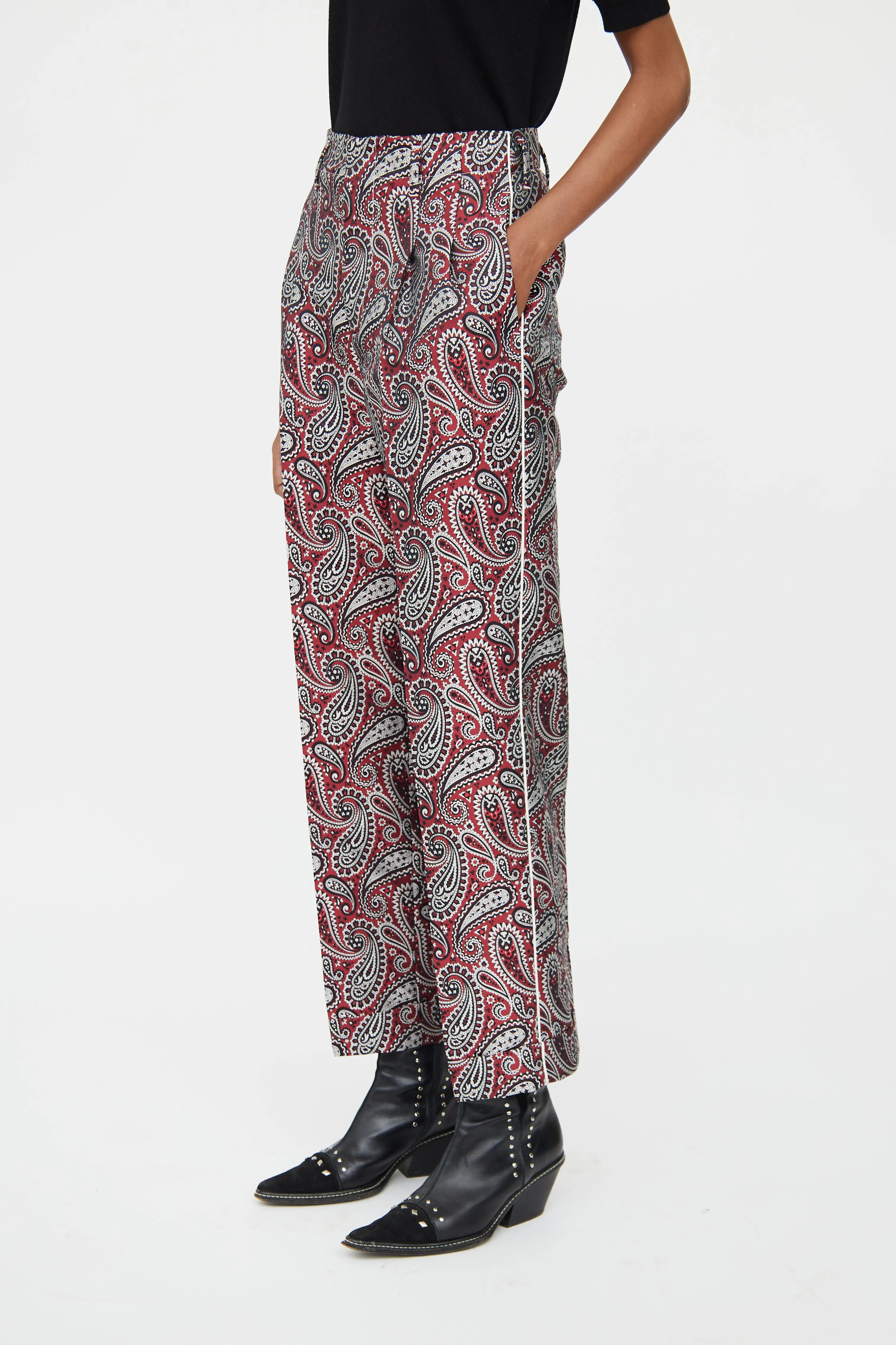 Red & Black Paisley Structured Trouser