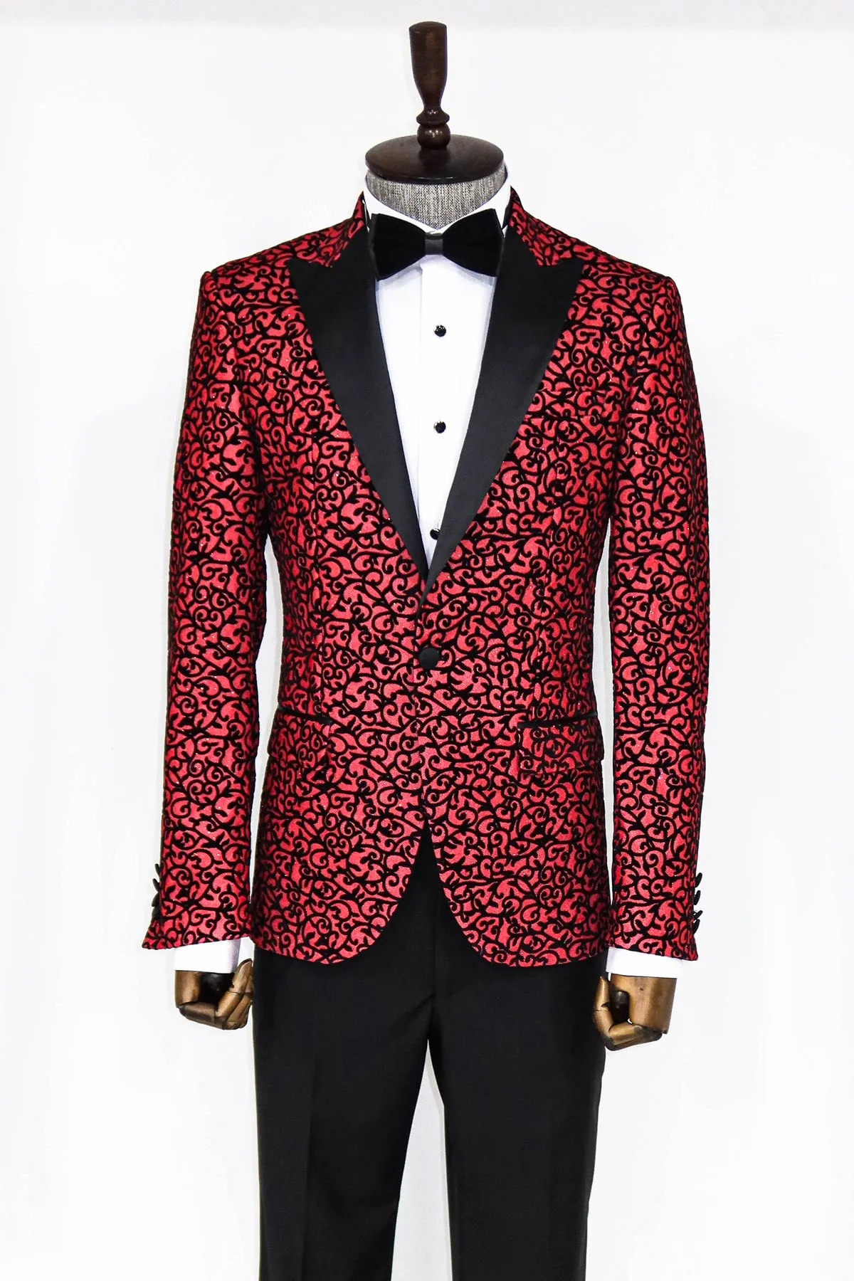 Red Sparkle With Black Prom Blazer