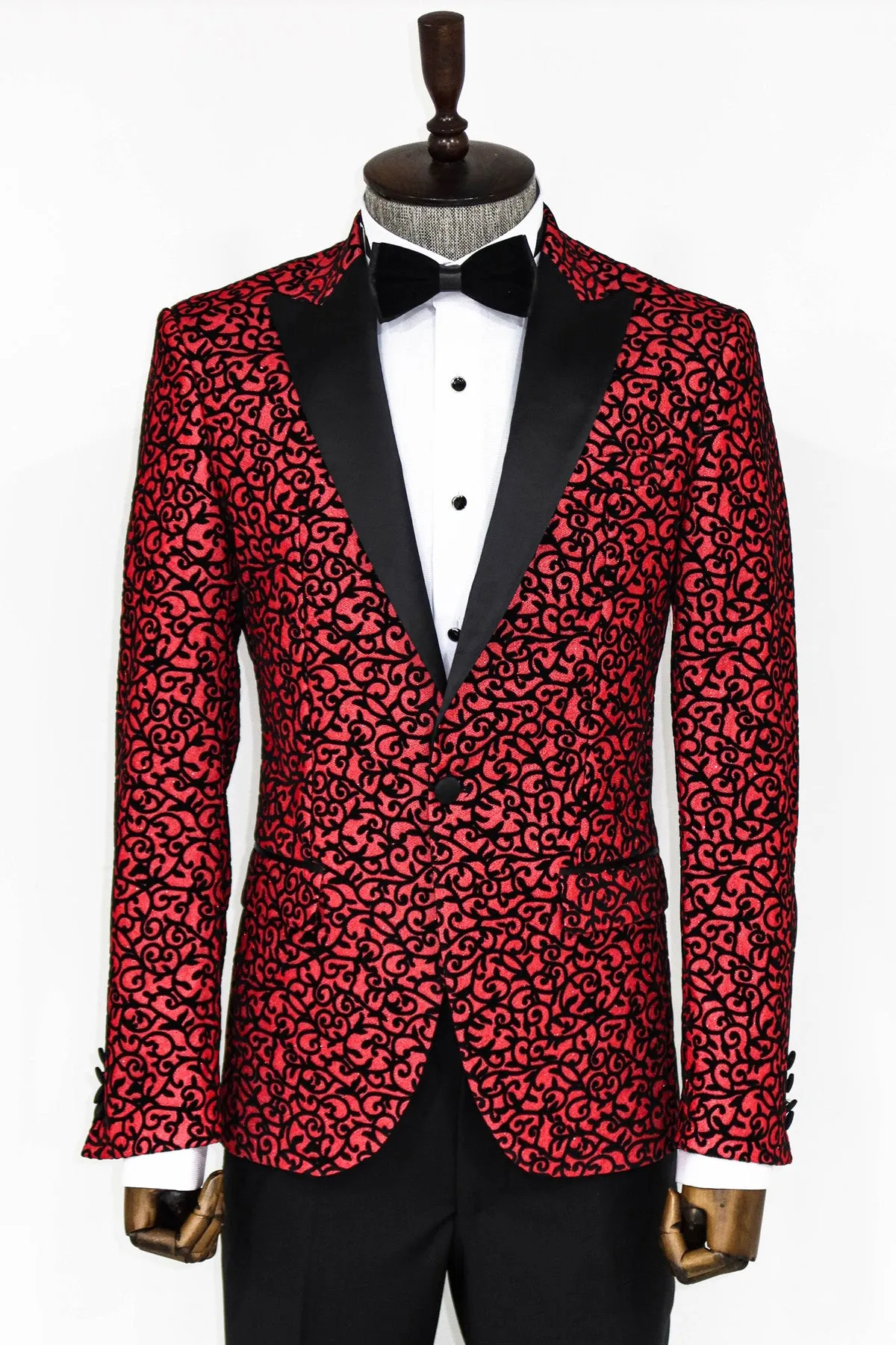 Red Sparkle With Black Prom Blazer