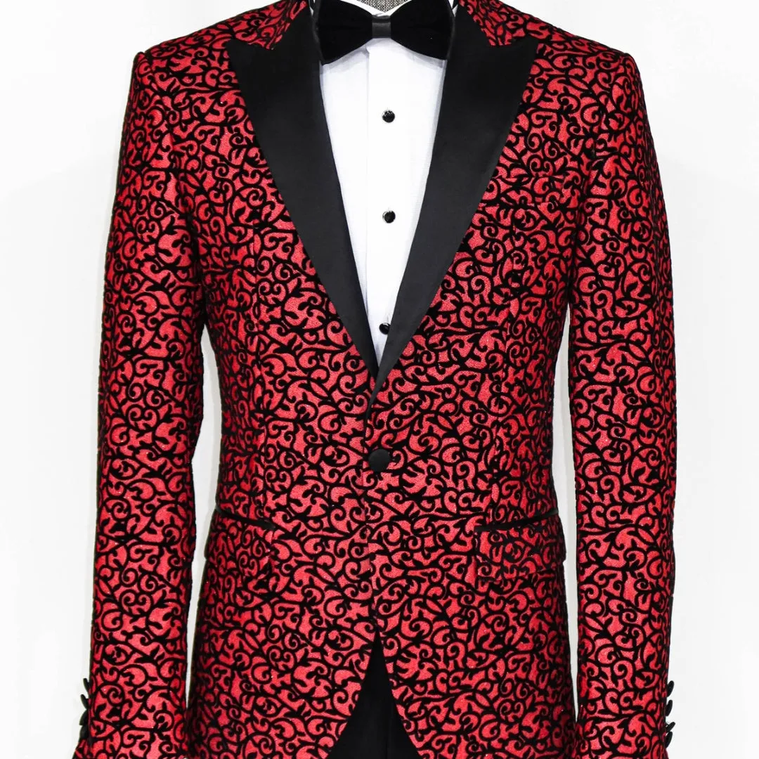 Red Sparkle With Black Prom Blazer