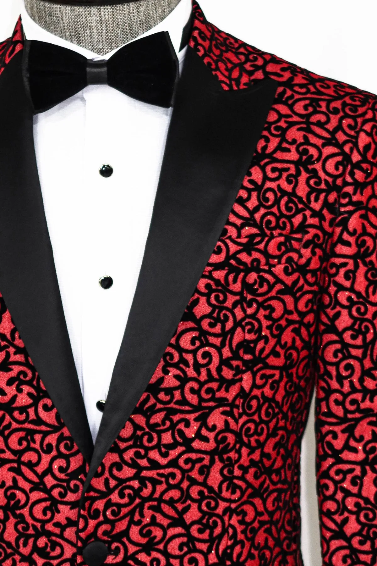 Red Sparkle With Black Prom Blazer