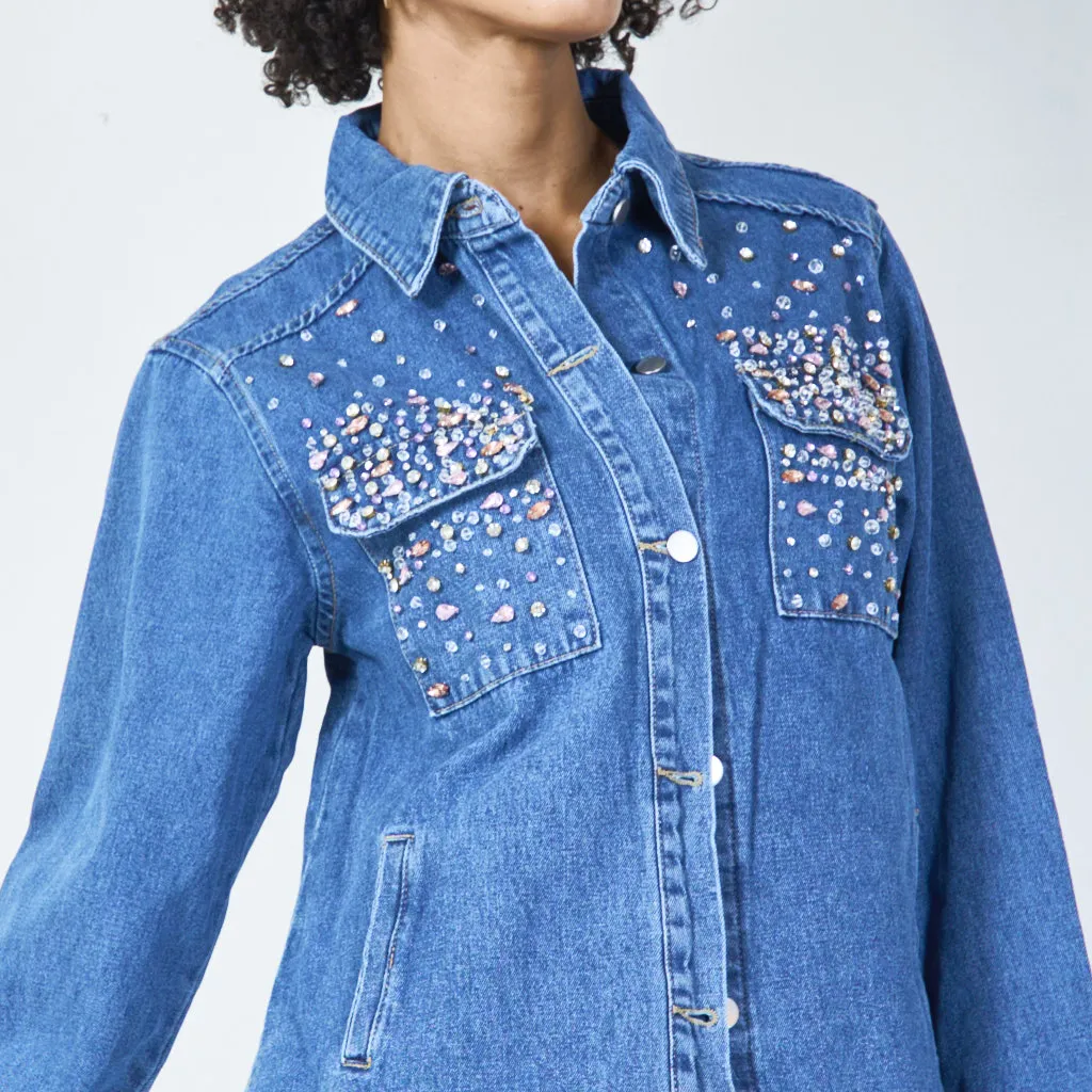 Rhinestone embellished denim jacket wholesale