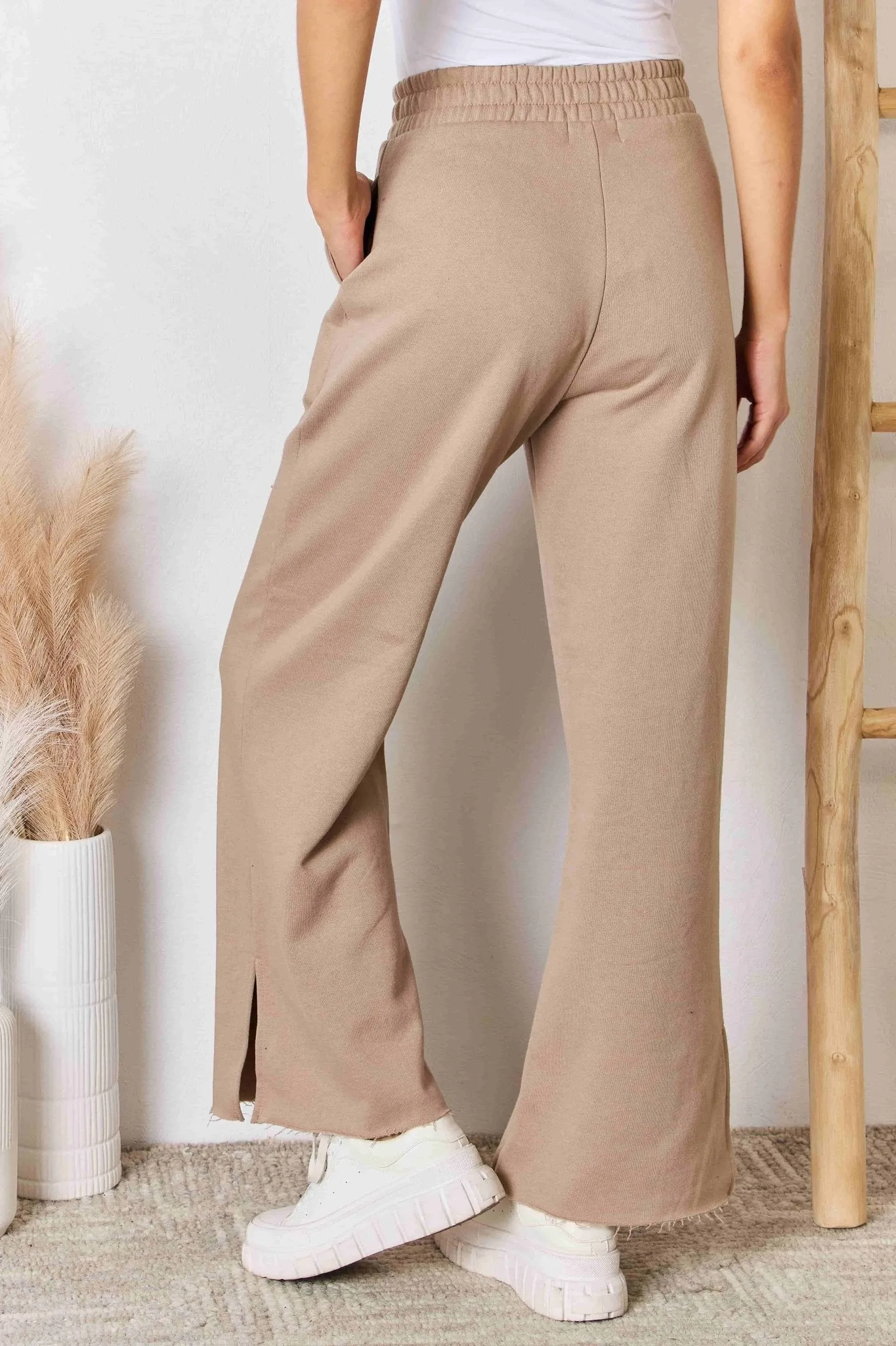 RISEN Wide Waistband Slit Wide Leg Pants