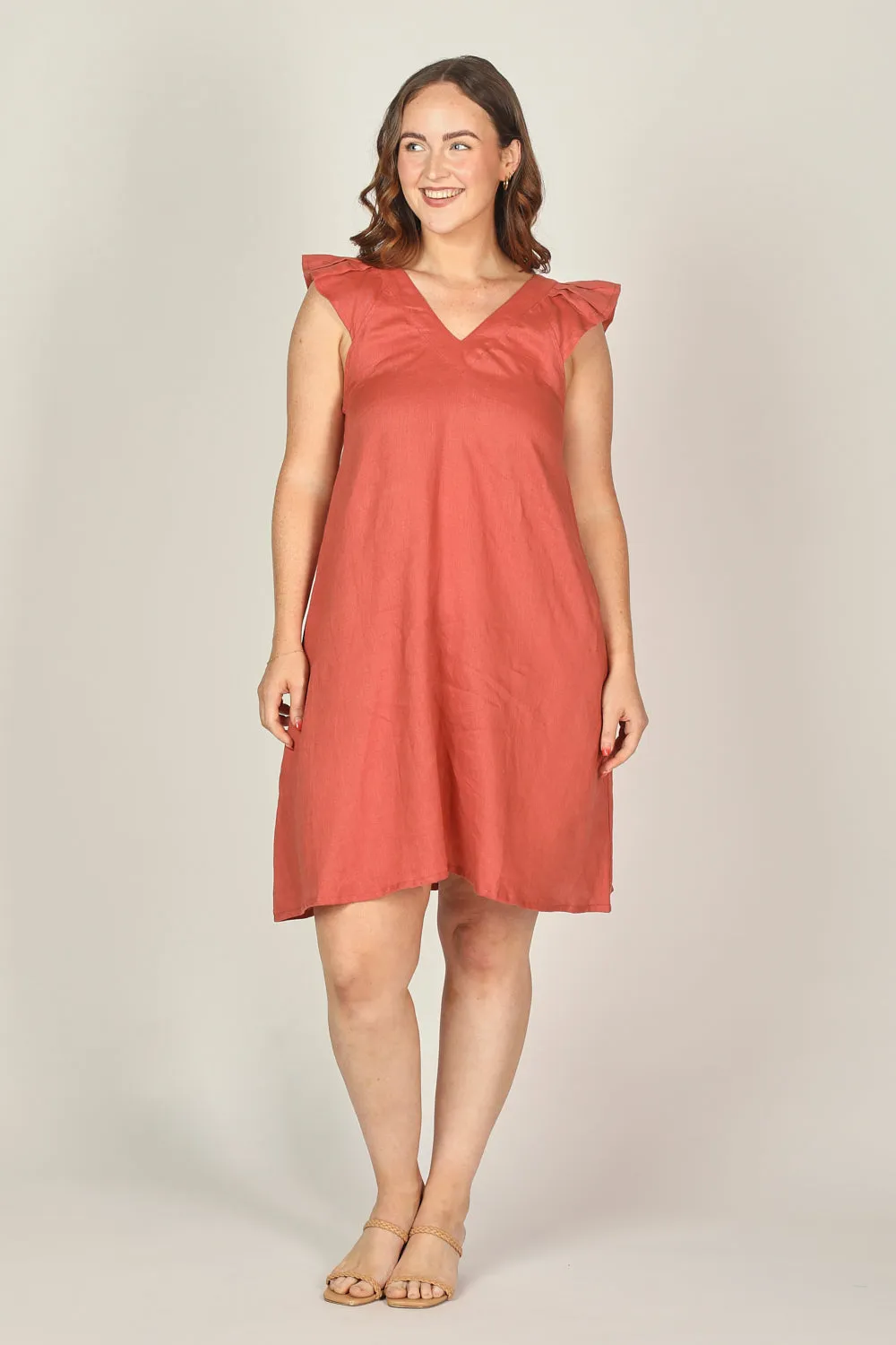 Rivka Linen Short Dress in Desert Rose