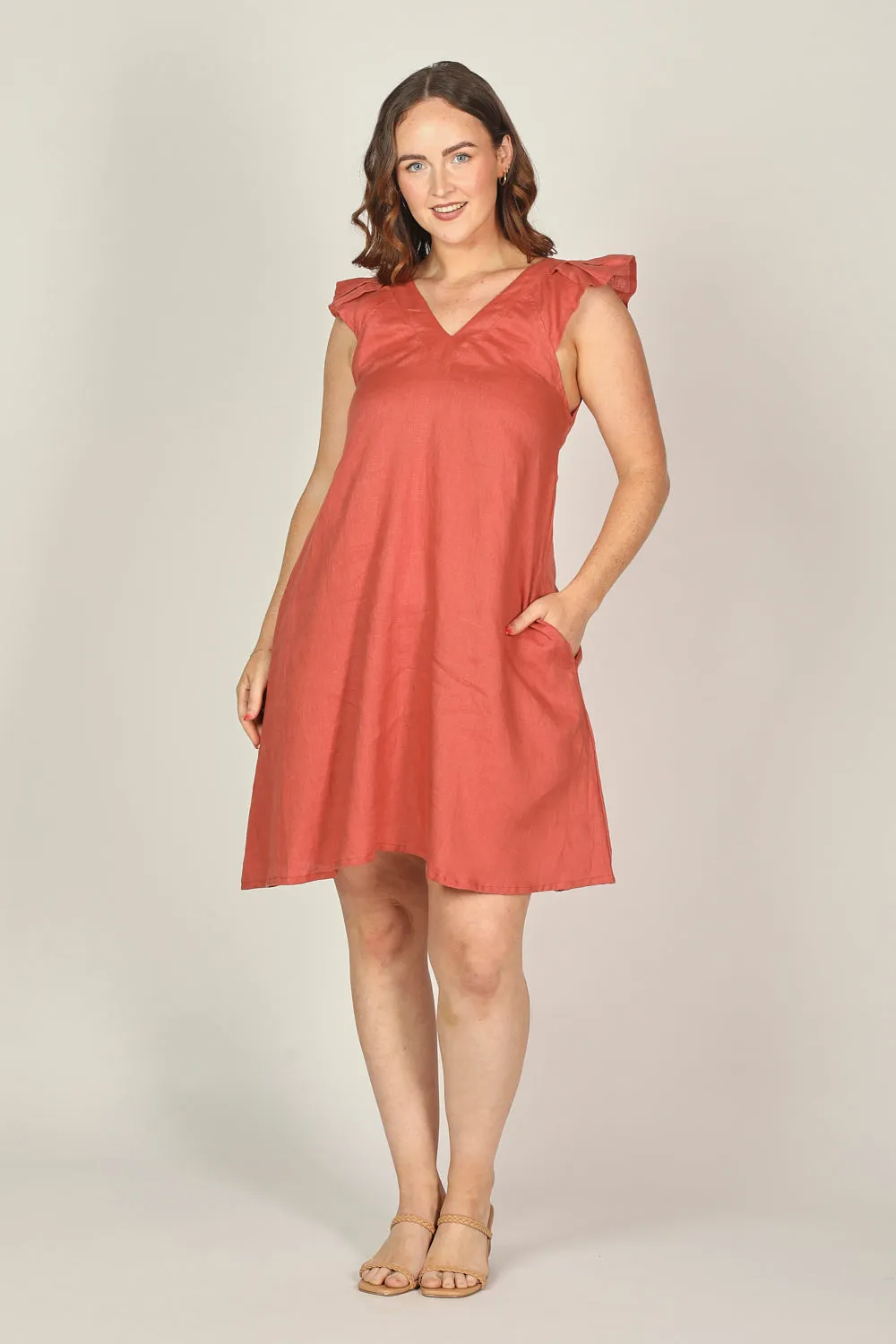 Rivka Linen Short Dress in Desert Rose