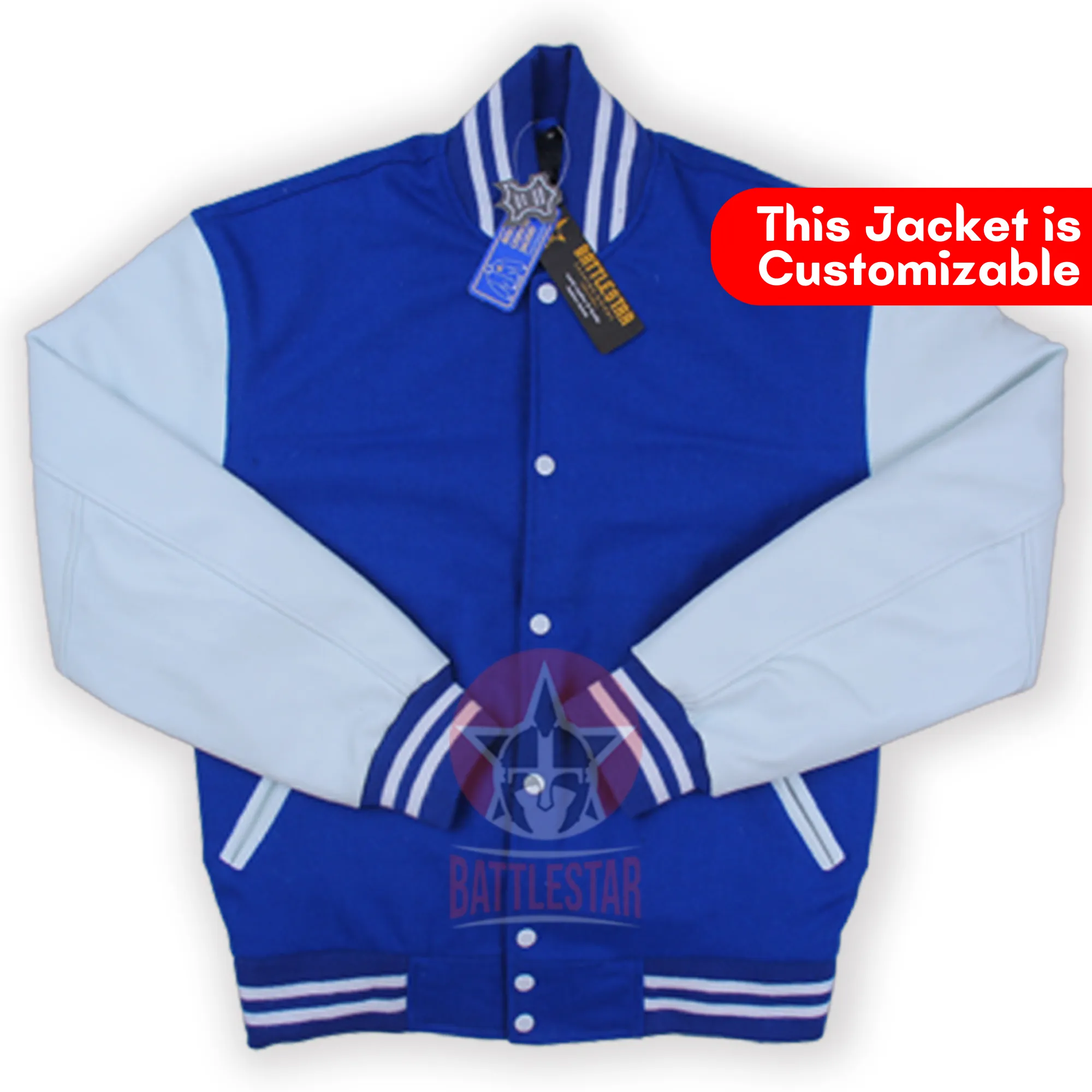 Royal Blue Wool Varsity Jacket White Pure Leather Sleeves