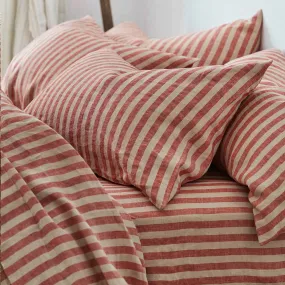 Sandstone Red Pembroke Stripe Linen Blend Pillowcase (Pair)