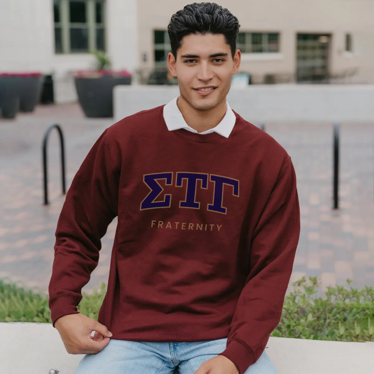 Sig Tau Maroon Old School Crewneck