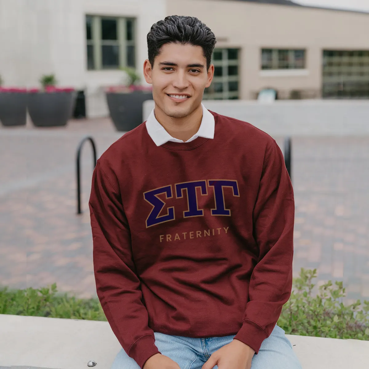 Sig Tau Maroon Old School Crewneck