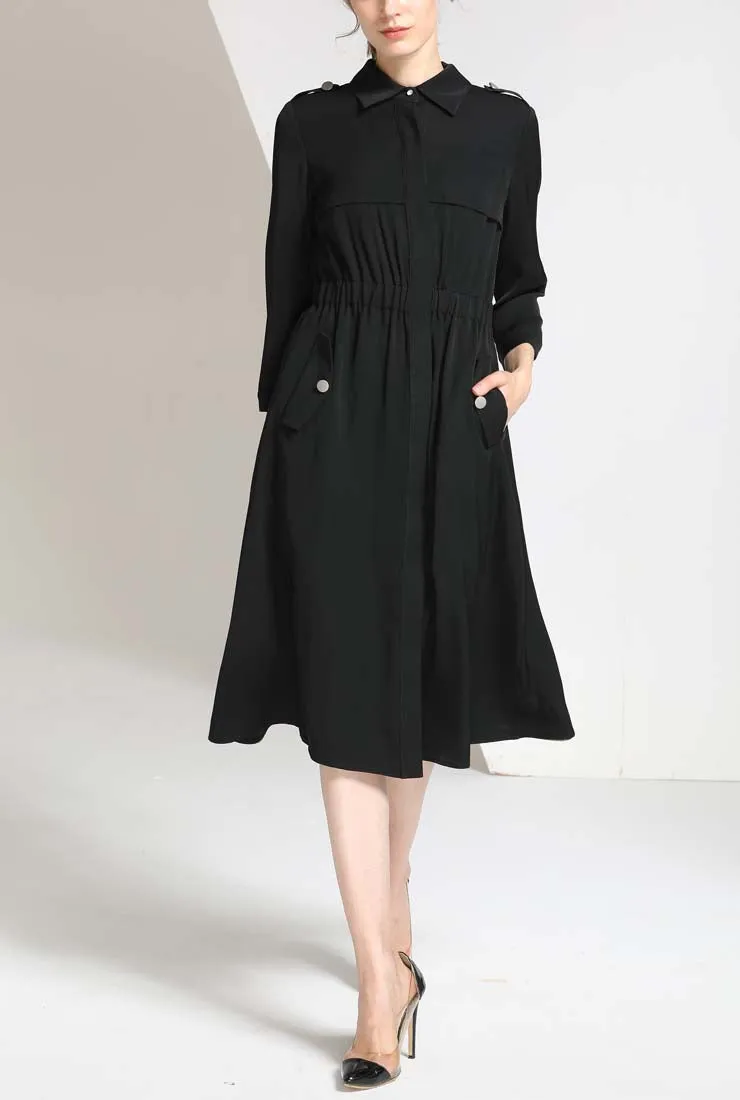 Single-breasted Slim Black Trench Coat