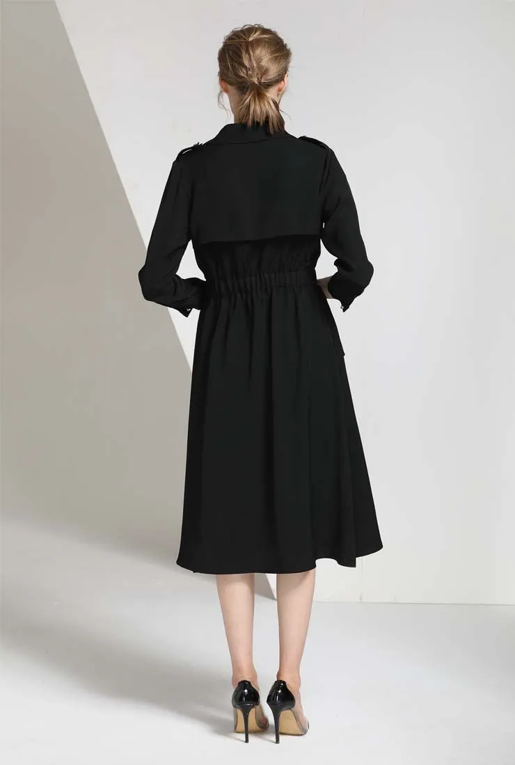 Single-breasted Slim Black Trench Coat